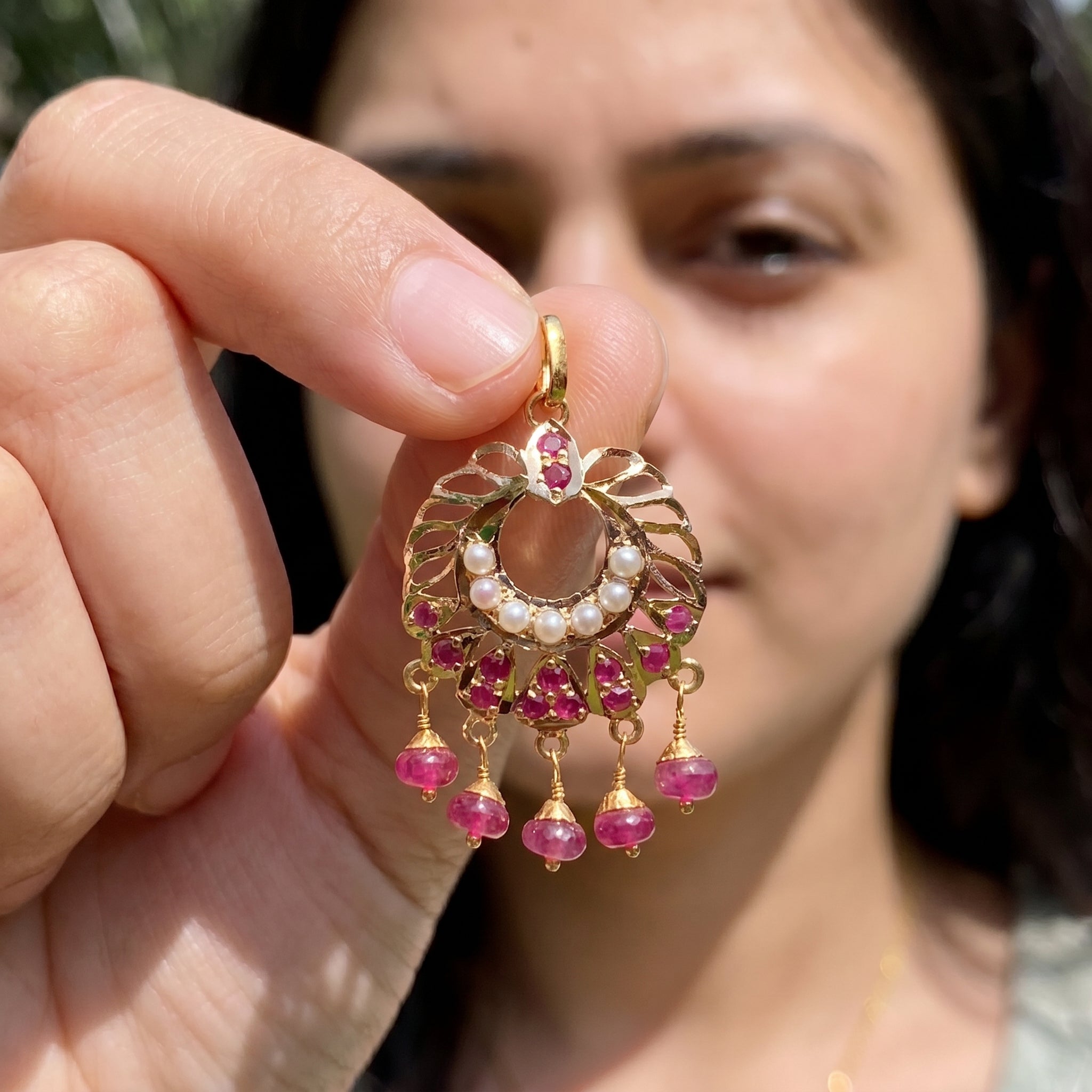 Ruby & Pearl Pendant | 22k Hallmark Gold Jadau Jewelry GP 027
