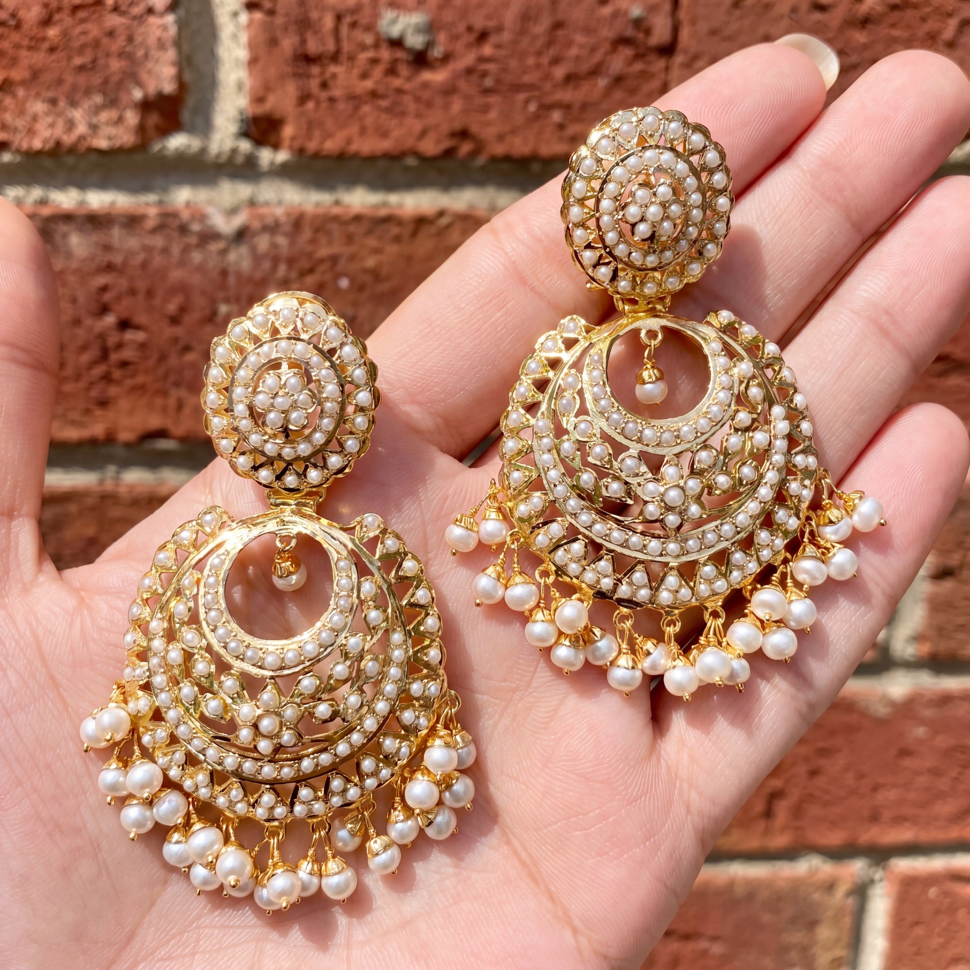 Floral Pearl Chandbali Earrings in Gold Plated Silver ER 183