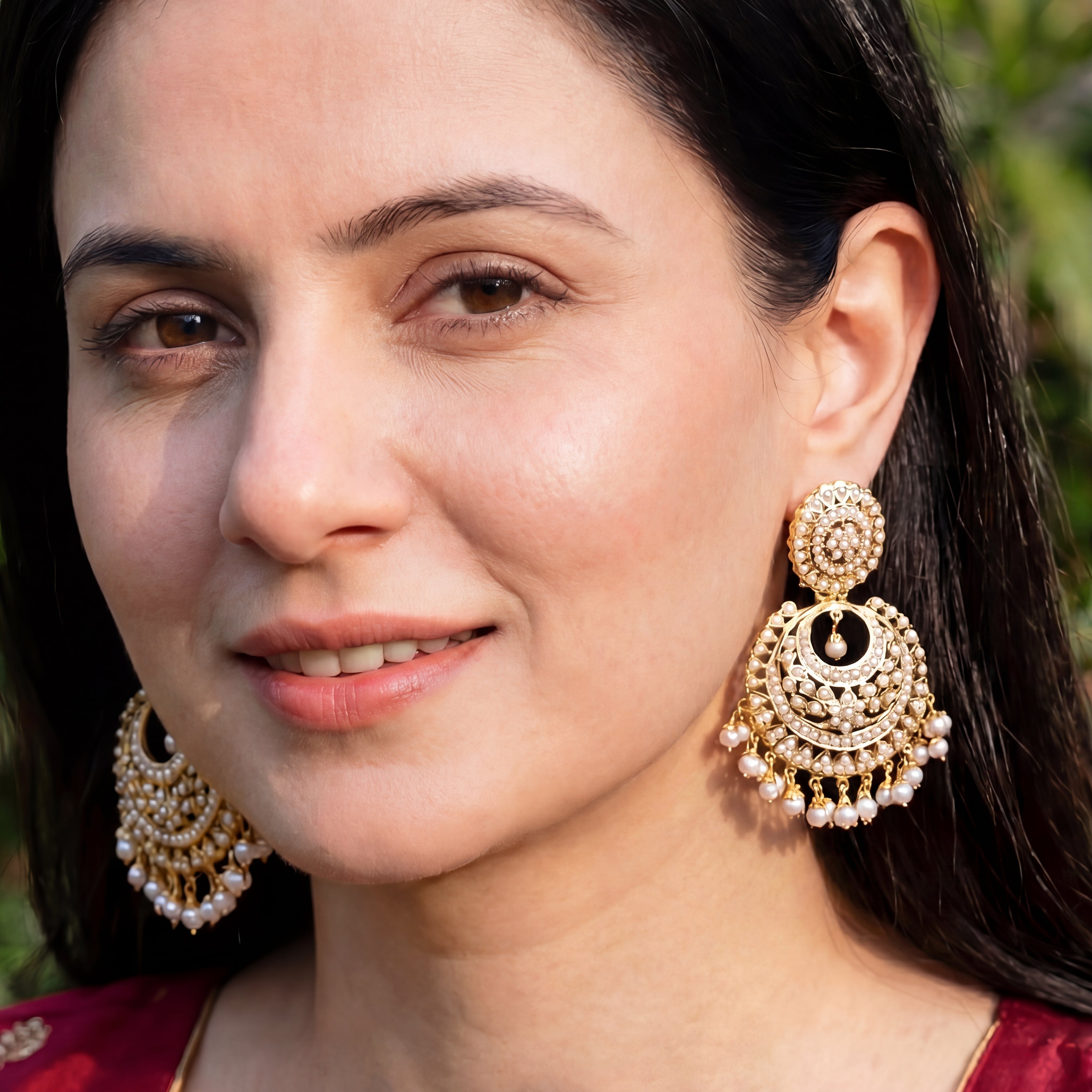 Floral Pearl Chandbali Earrings in Gold Plated Silver ER 183