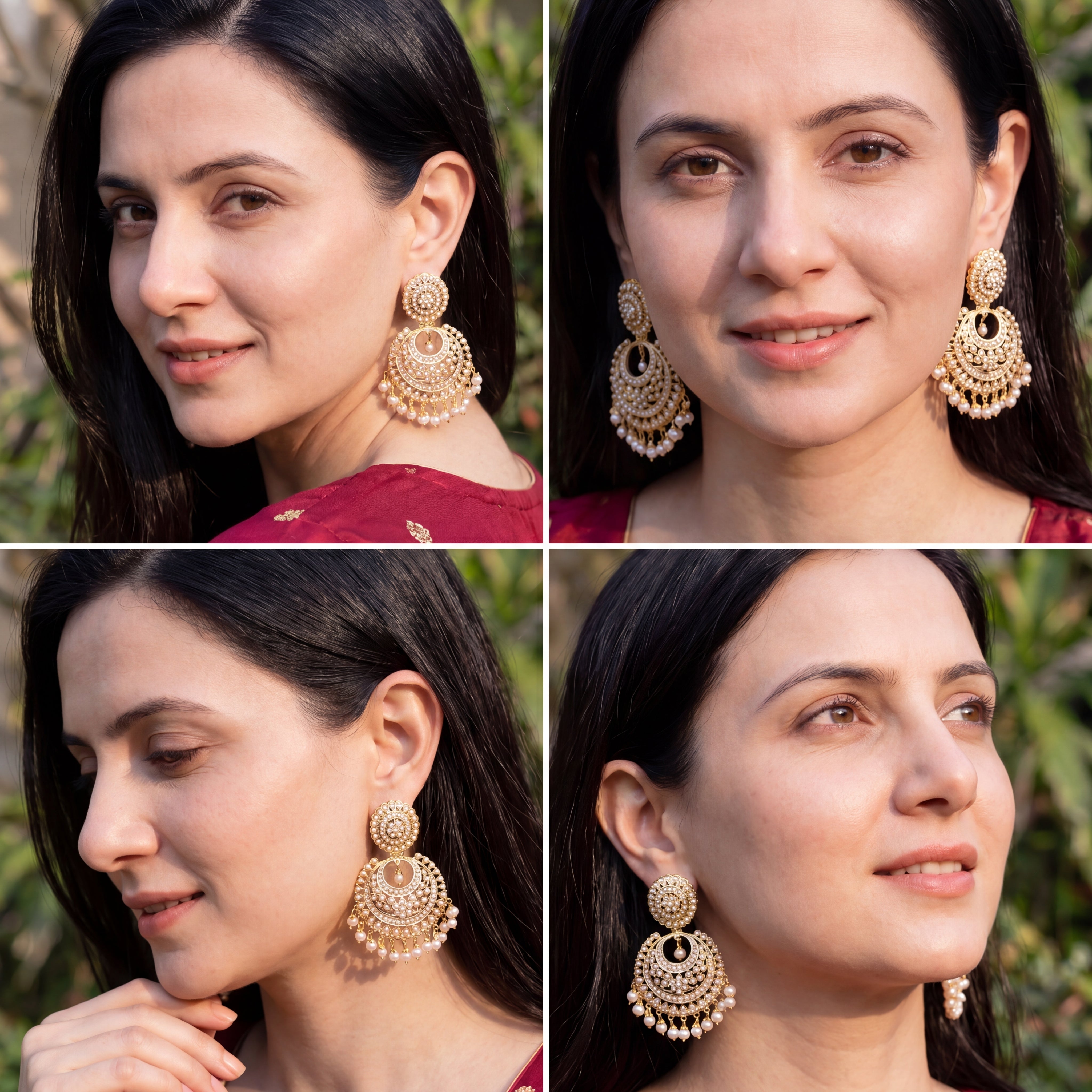 Floral Pearl Chandbali Earrings in Gold Plated Silver ER 183