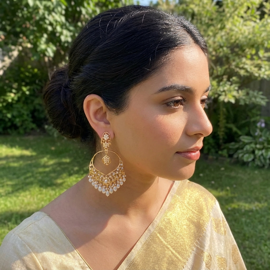 Opulent Pearl Chandbali Earrings | Gold Plated on Silver Base ER 634