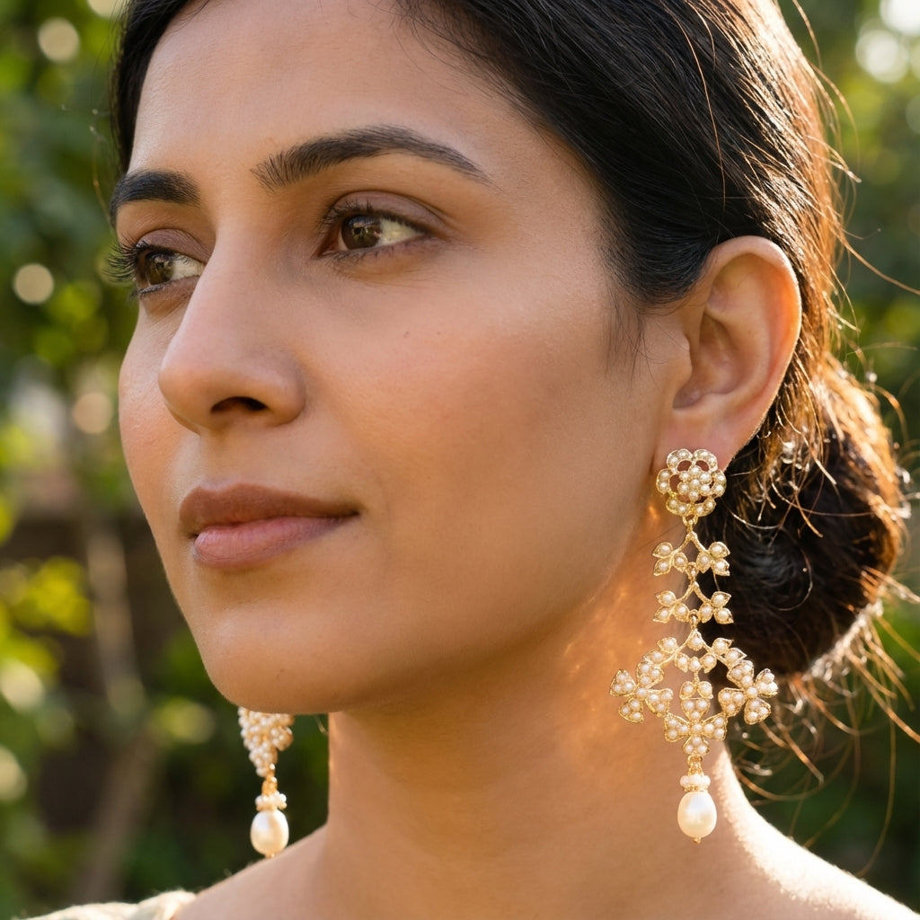 Pearl Drop Earrings on 925 Sterling Silver ER 174A