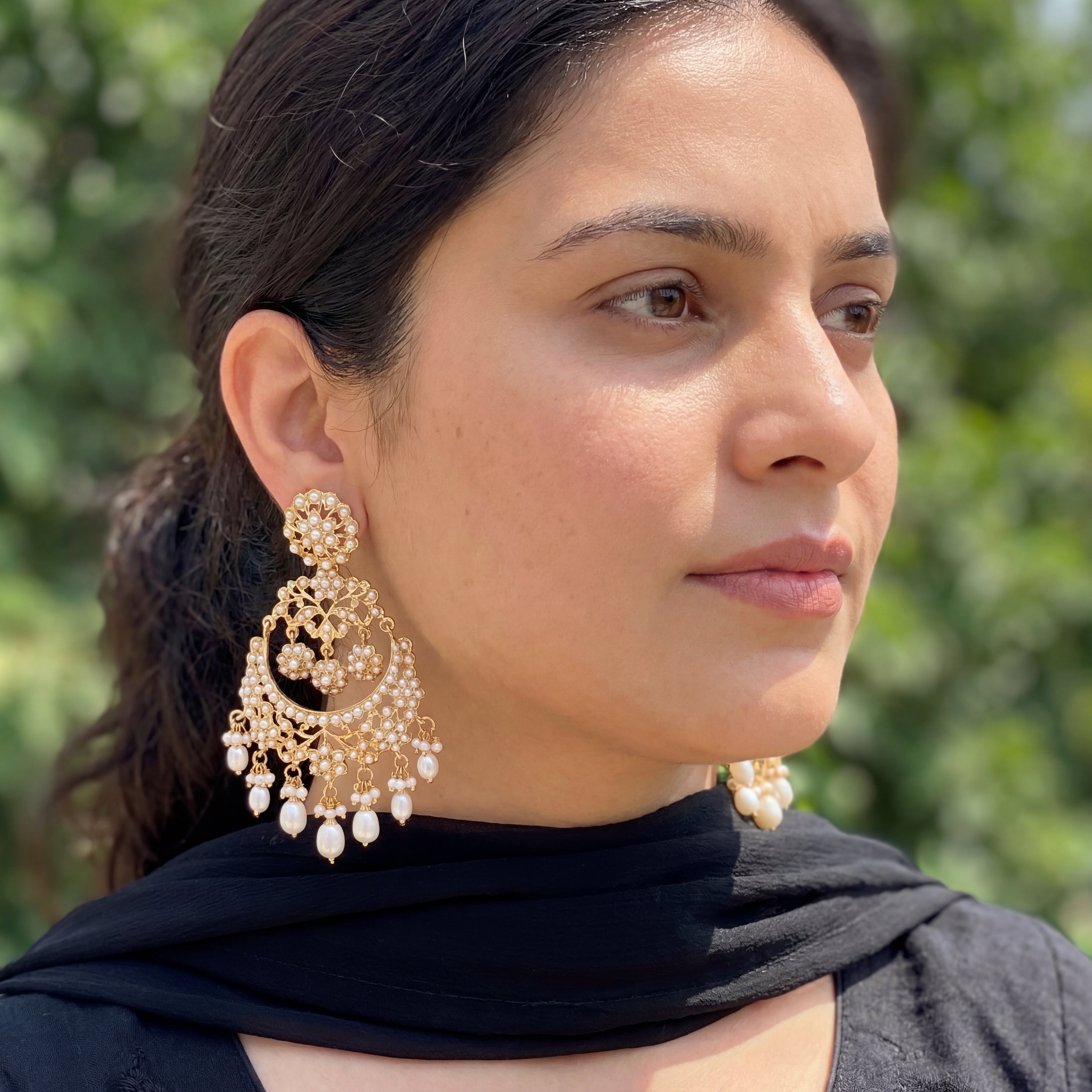 Exquisite Pearl Earrings | Gold Plated on Silver | Unique Jadau Chandbalis ER 567