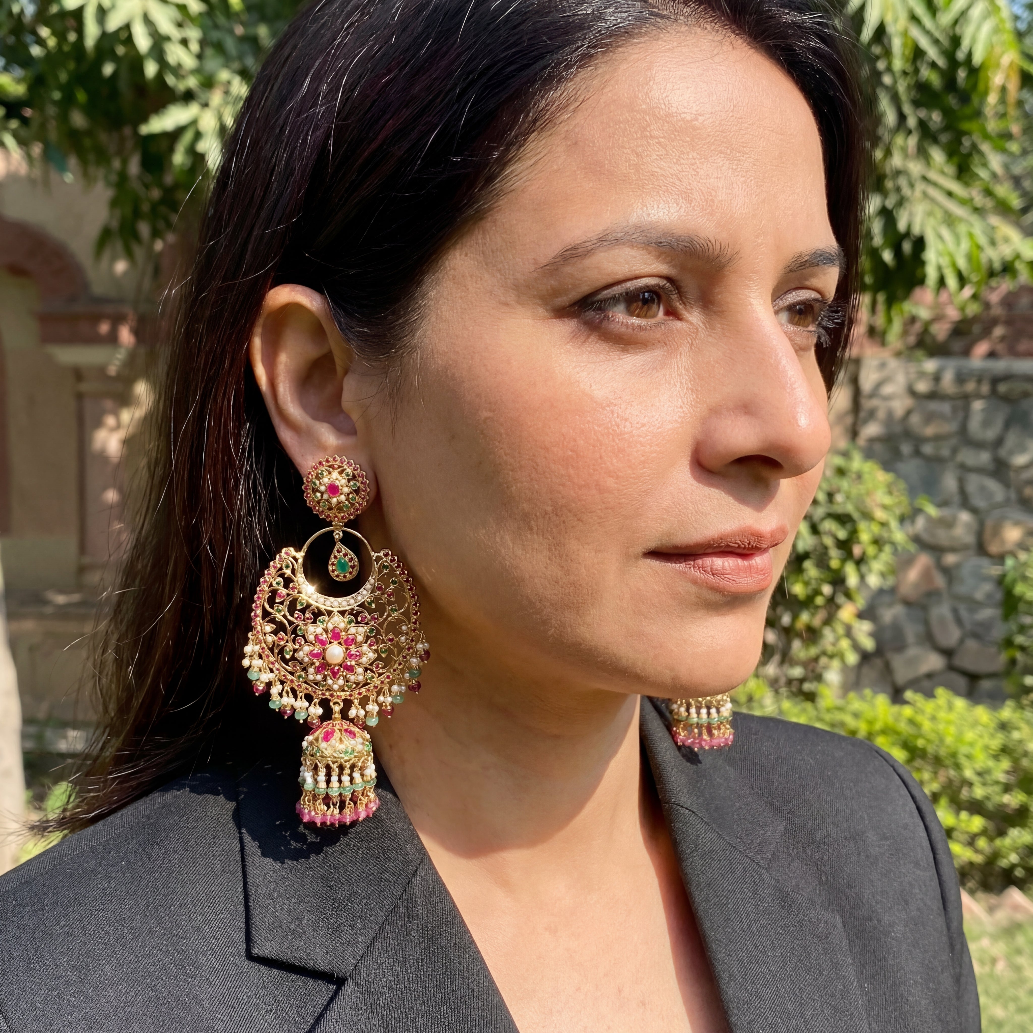 Statement Chandbali Jhumka Earrings | Handcrafted Jadau Earrings | Bridal Jewellery | ER 451