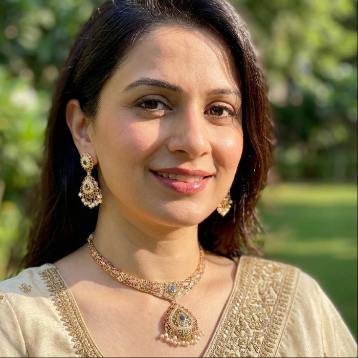 బంగారు పూత జడౌ నెక్లెస్ సెట్ | 925 స్టెర్లింగ్ సిల్వర్ NS 204