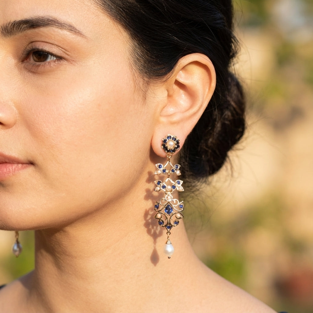 Long and Slender Jadau Earrings for Girls | Gold Plated on Silver ER 616