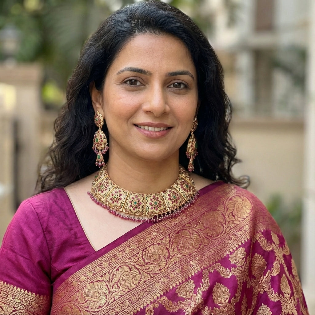 गोल्ड प्लेटेड ब्राइडल जड़ाऊ नेकलेस सेट सिल्वर में NS 103