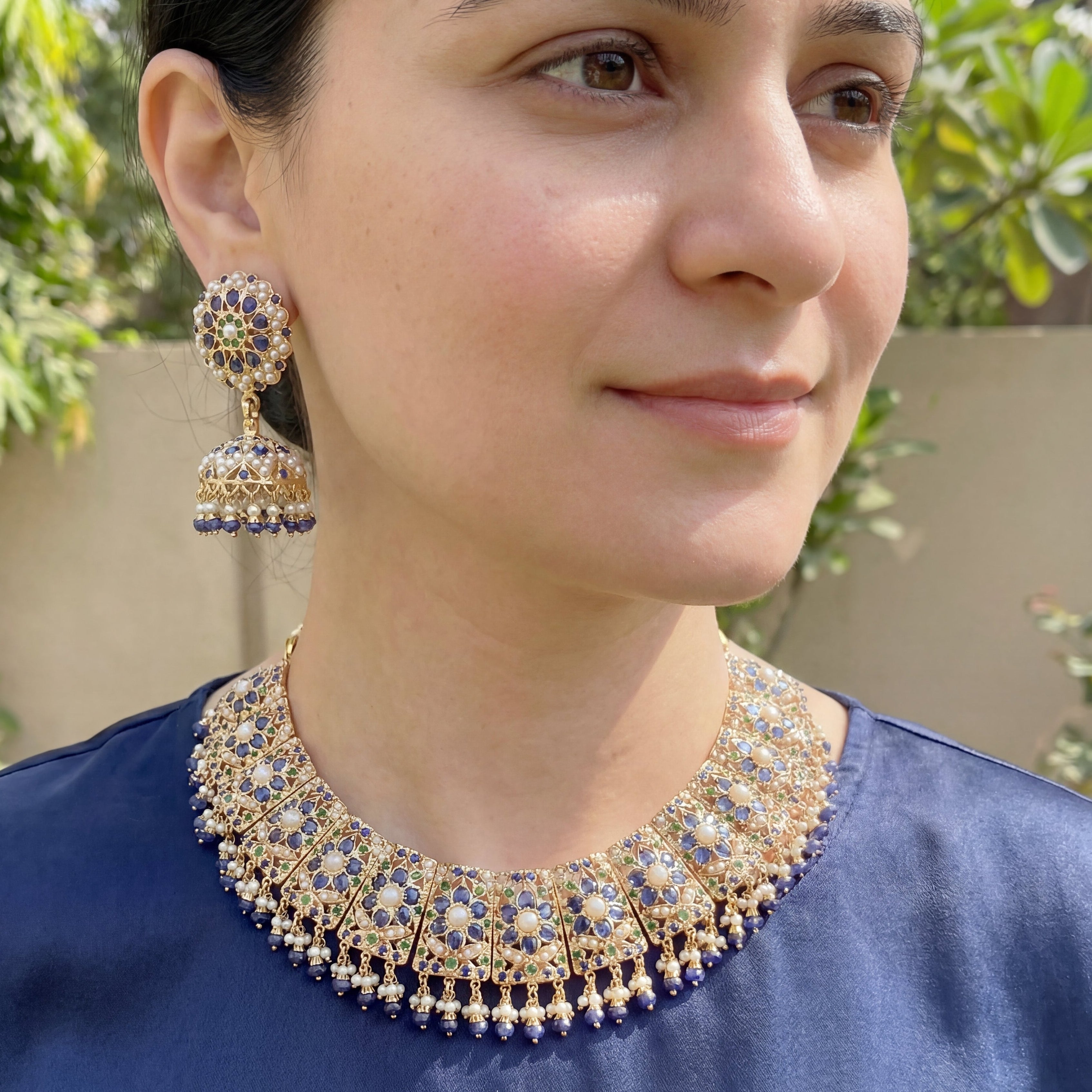 Alluring Jadau Necklace with Jhumka Earrings | Gold Plated on Silver NS 400