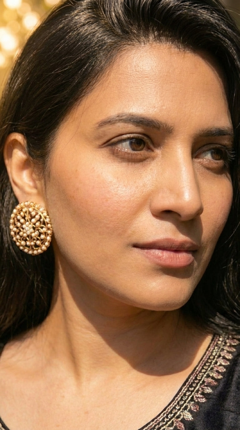 Statement Stud Earrings | Large Round Pearl Stud Earrings ER 355