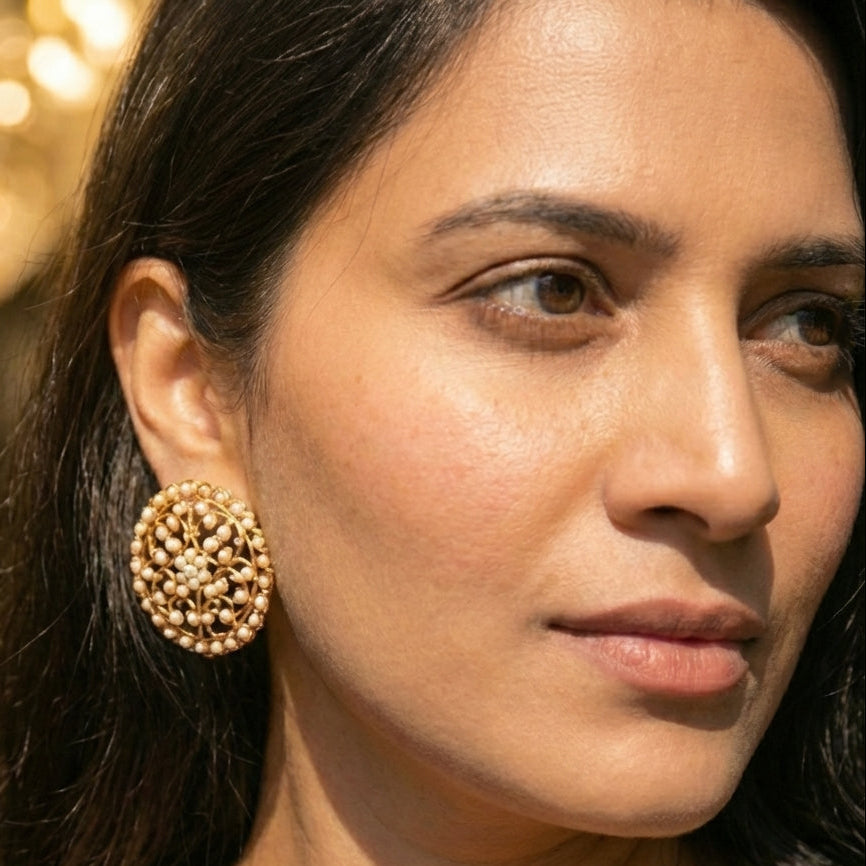 Statement Stud Earrings | Large Round Pearl Stud Earrings ER 355