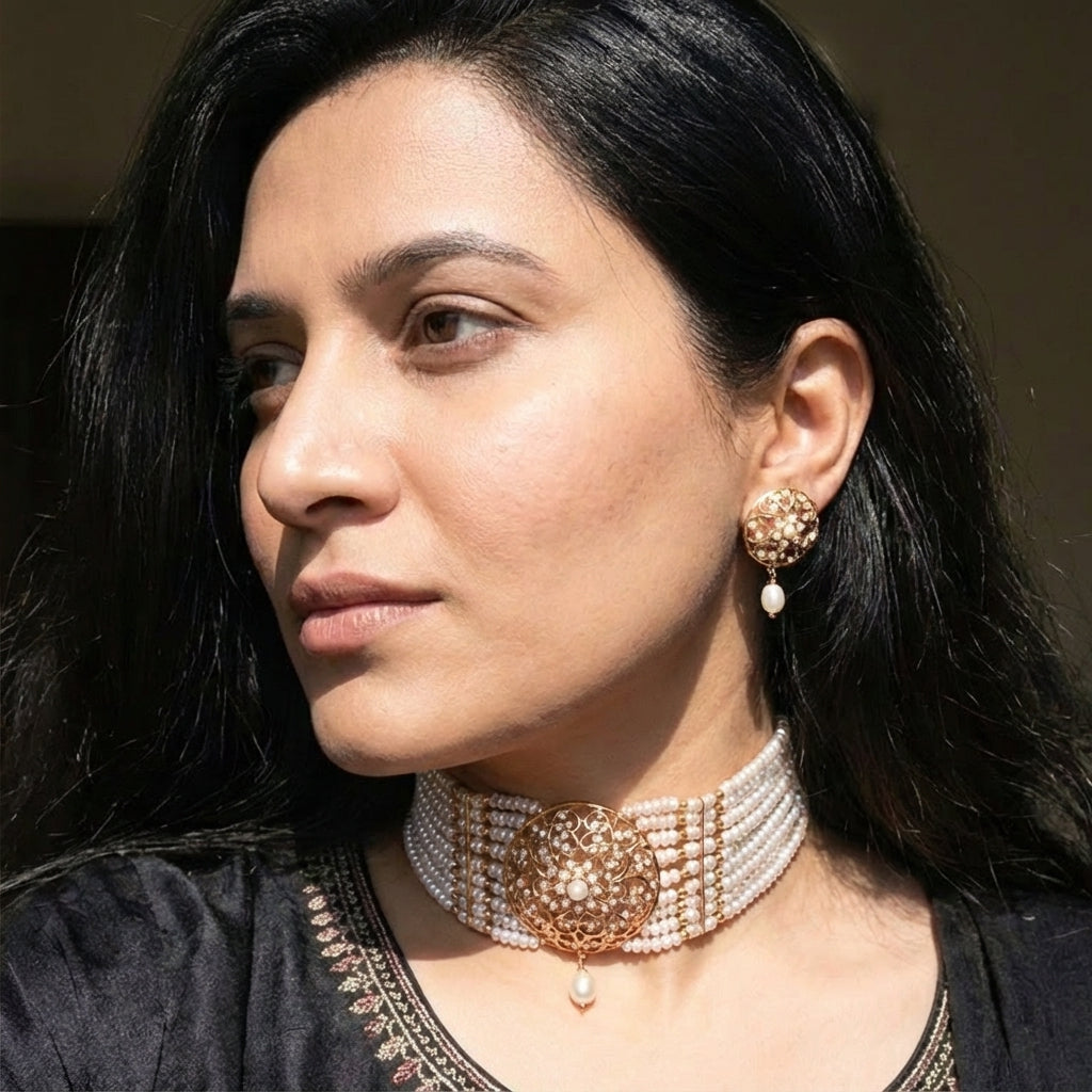 Pearl Choker Set for Women | Affordable Indian Handmade Jewelry NS 427