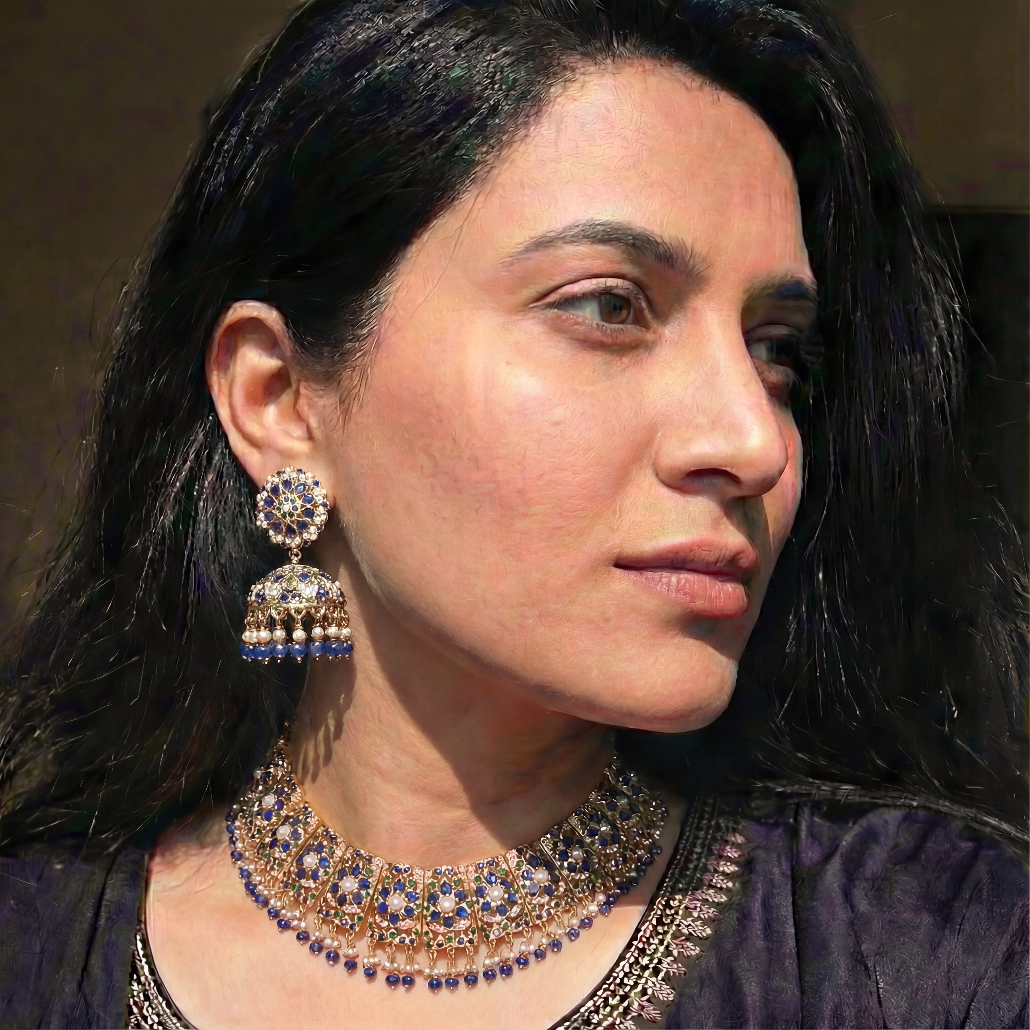 Alluring Jadau Necklace with Jhumka Earrings | Gold Plated on Silver NS 400