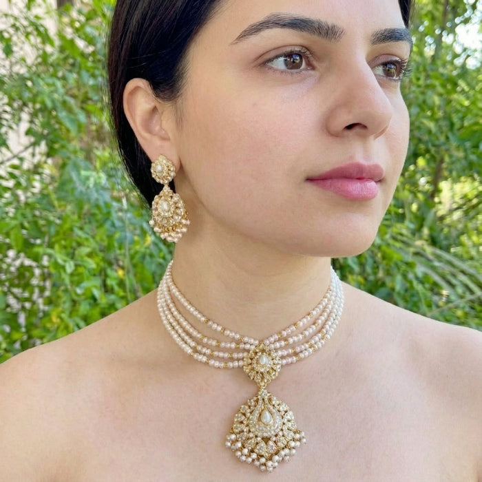 నిజమైన ముత్యాల నెక్లెస్ సెట్ | 925 సిల్వర్ NS 056పై బంగారం పూత పూయబడింది