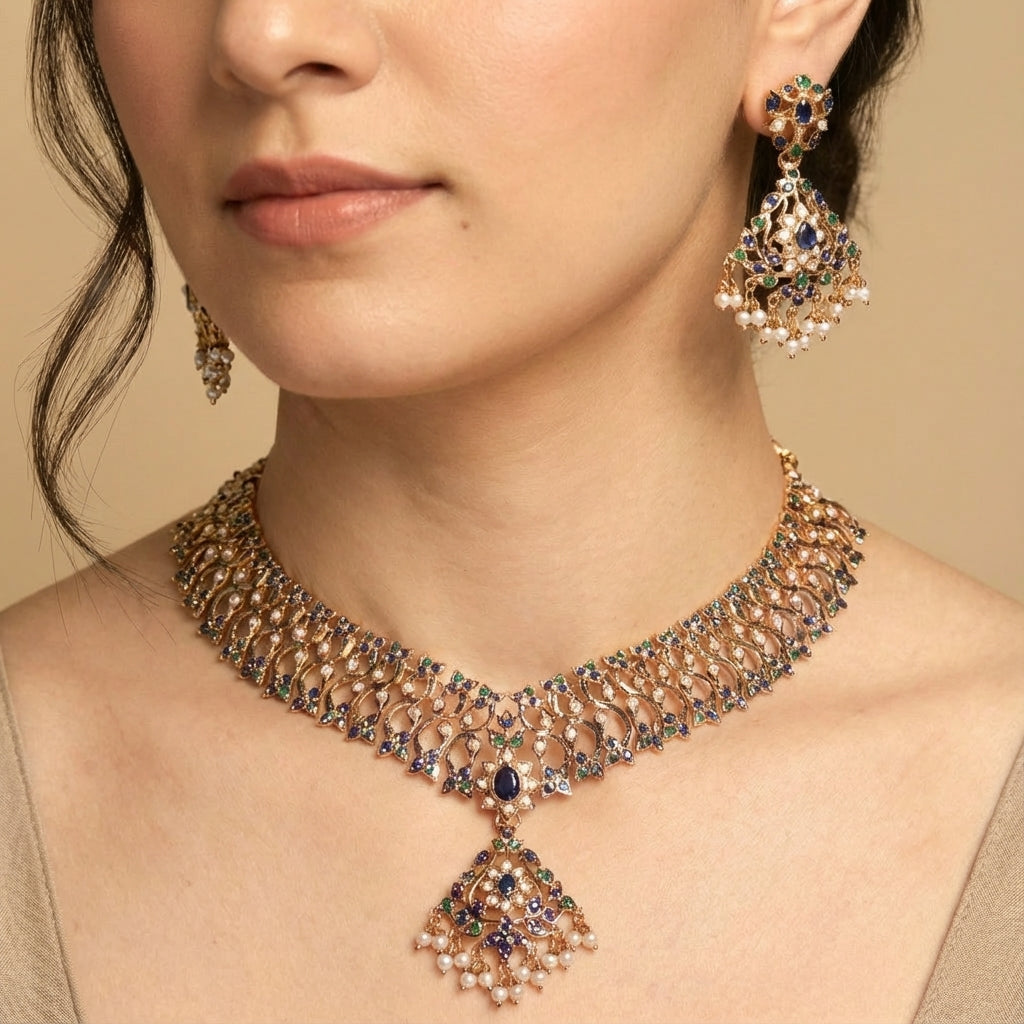 Exquisite Jadau Necklace Set in Unique Colors | NS 432