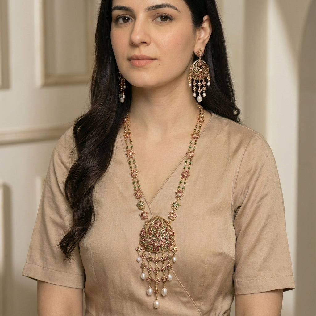 Classy Arabian Styled Stone Necklace Set | Gold Plated on 925 Silver NS 439