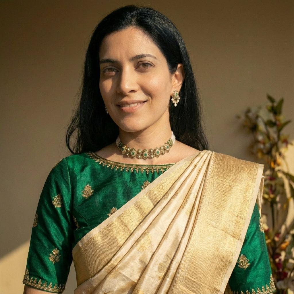 Emerald Green Choker Set | Gold Plated on Silver | Necklace Set for Destination Weddings NS 388