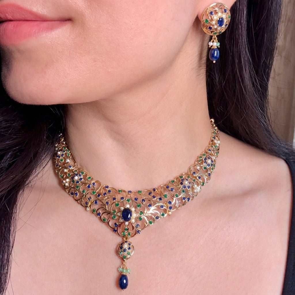 Exquisite Indian Necklace Set | Antique Design Jadau Jewelry NS 366