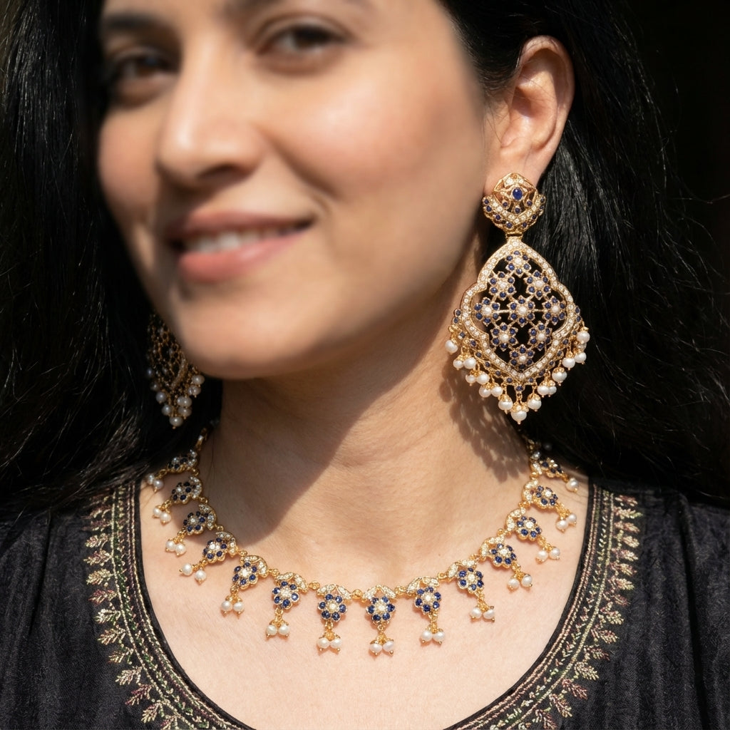 దైన్టీ నీలమ్ నెక్లెస్ | ప్రకటన పూల చెవిపోగులు | మహిళలకు NS 337