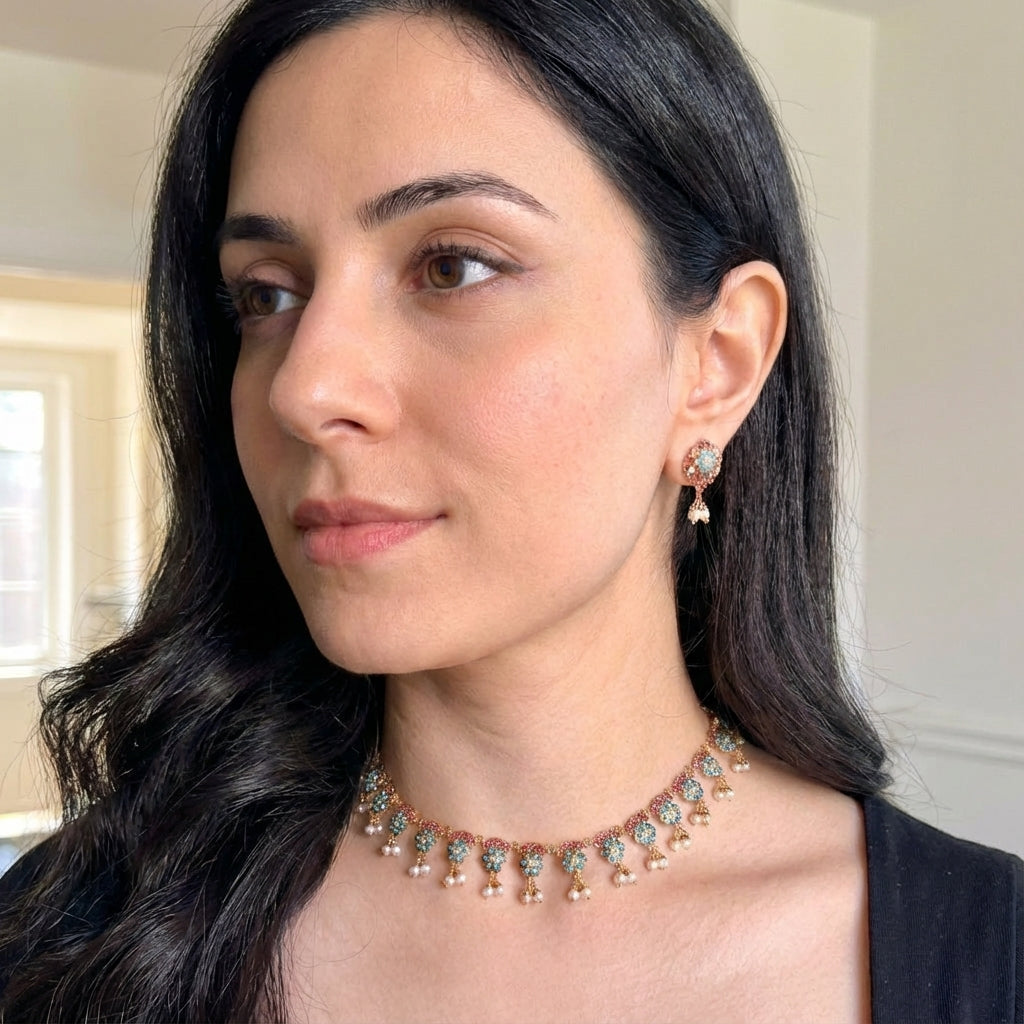 Dainty Jadau Necklace Set | Gold Plated on Silver NS 373