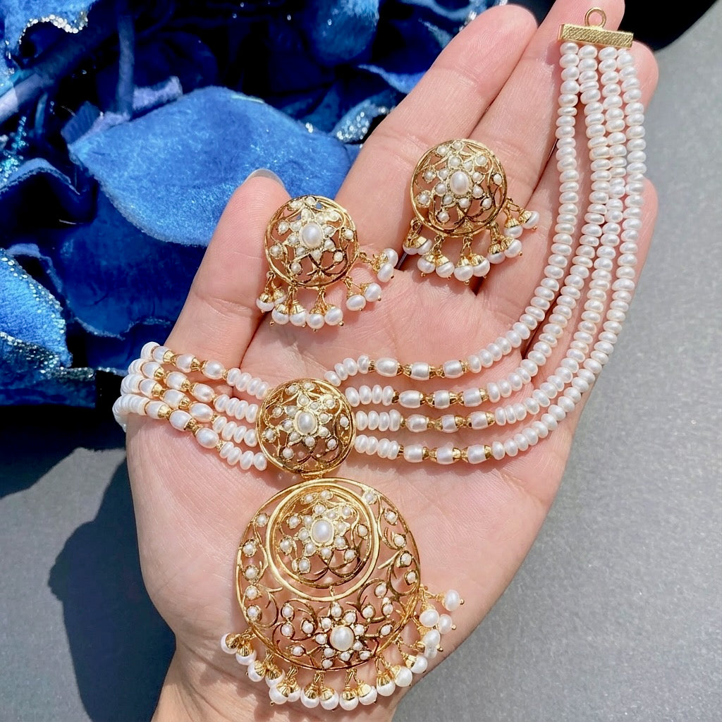 లేయర్డ్ పెర్ల్ చోకర్ సెట్ | అసలైన మంచినీటి ముత్యాలు | NS 442