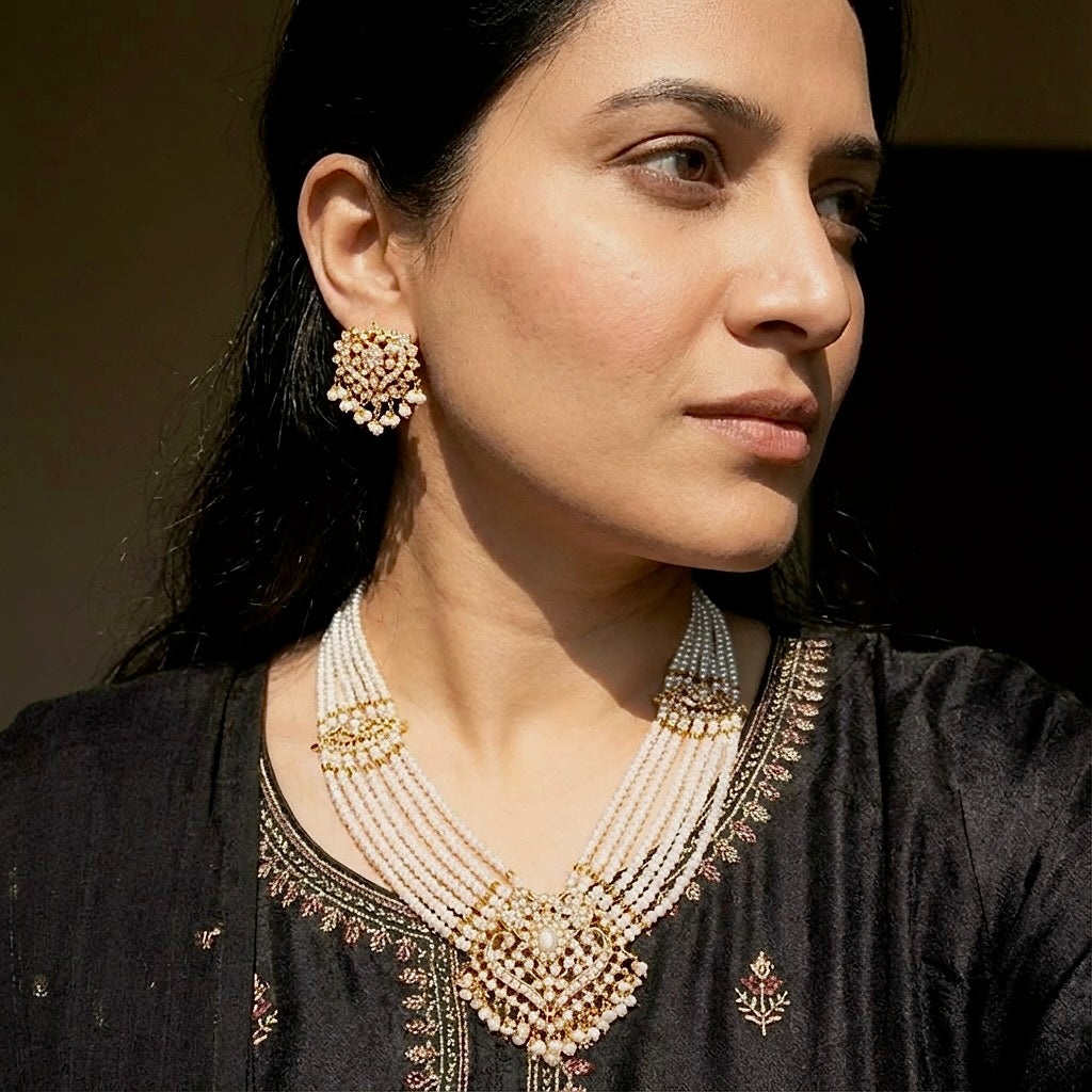Pearl Rani Haar Set | Gold Plated & Adorned with Freshwater Pearls NS 248