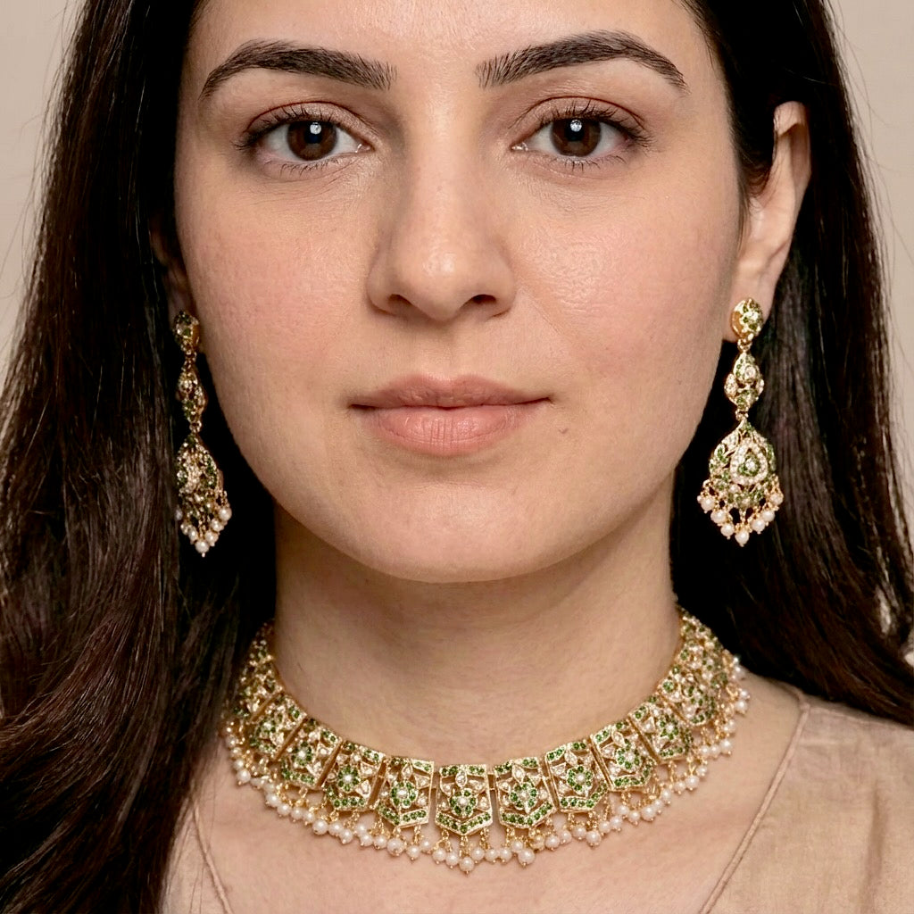 Emerald-Green Jadau Set | Traditional Indian Jadau Jewelry Online NS 166