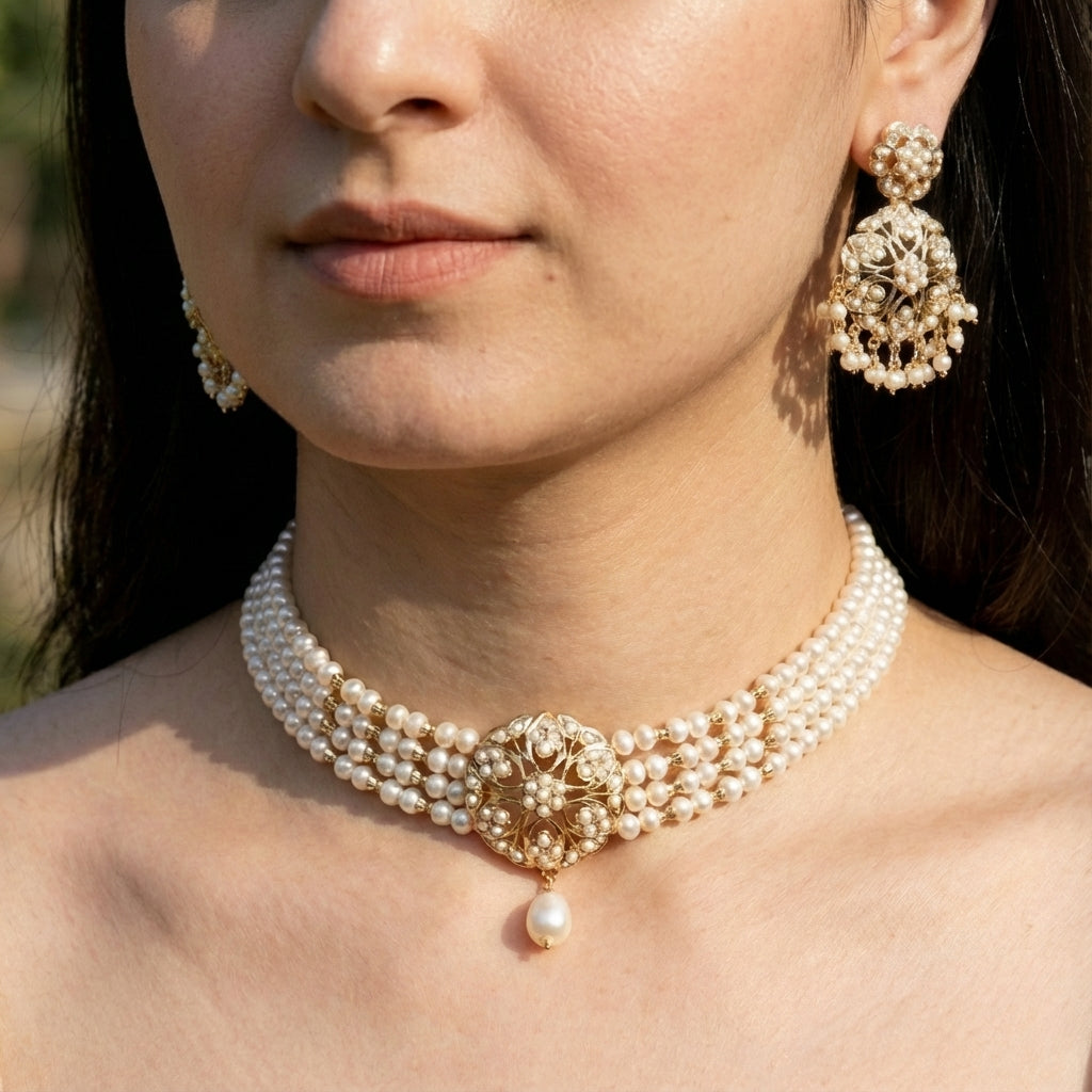 Pearl Necklace Set | Pearl Choker | Gold Plated Silver NS 039