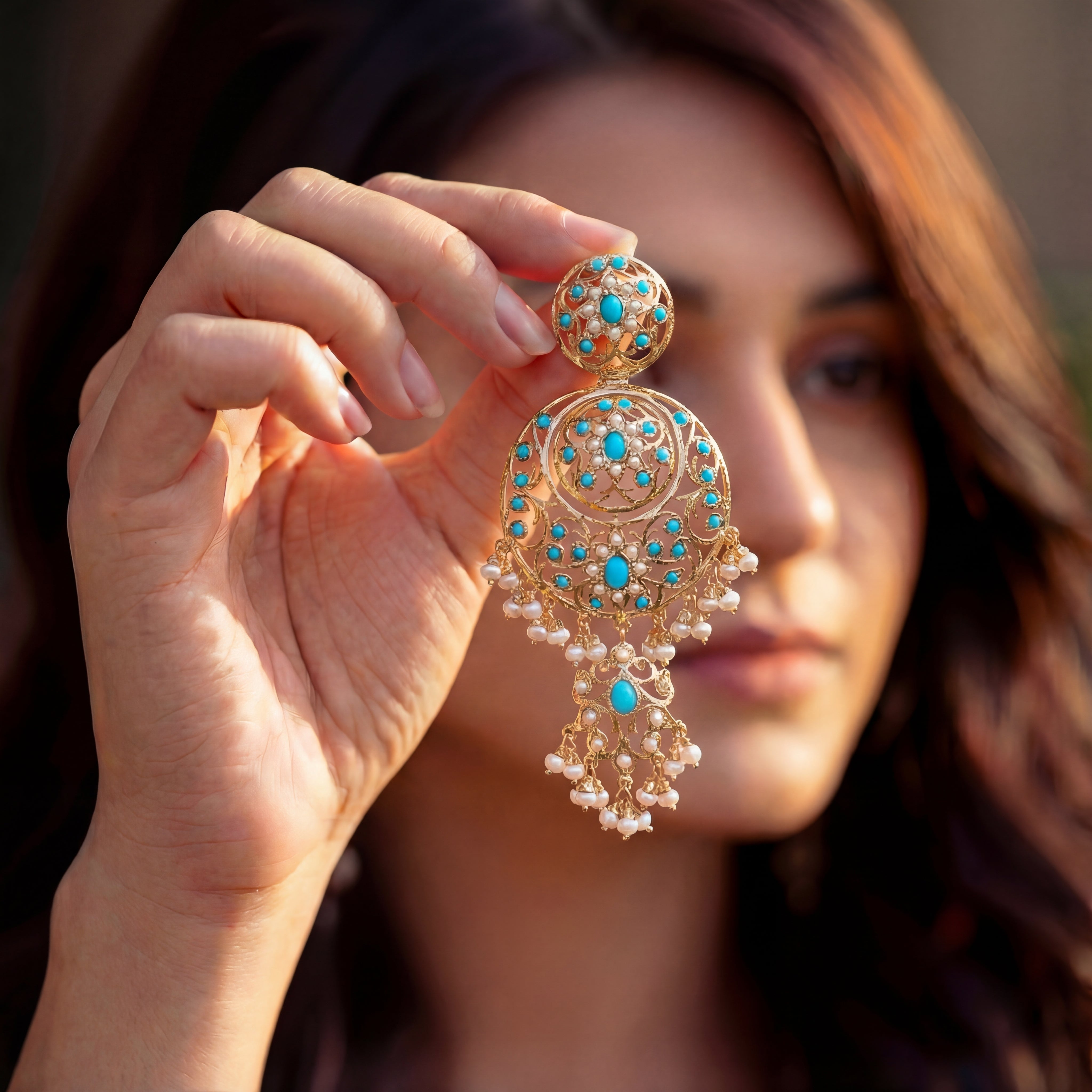 गोल्ड प्लेटेड जड़ाऊ चोकर सेट | असली मोती और फ़िरोज़ा | गोल्ड प्लेटेड सिल्वर NS 196A