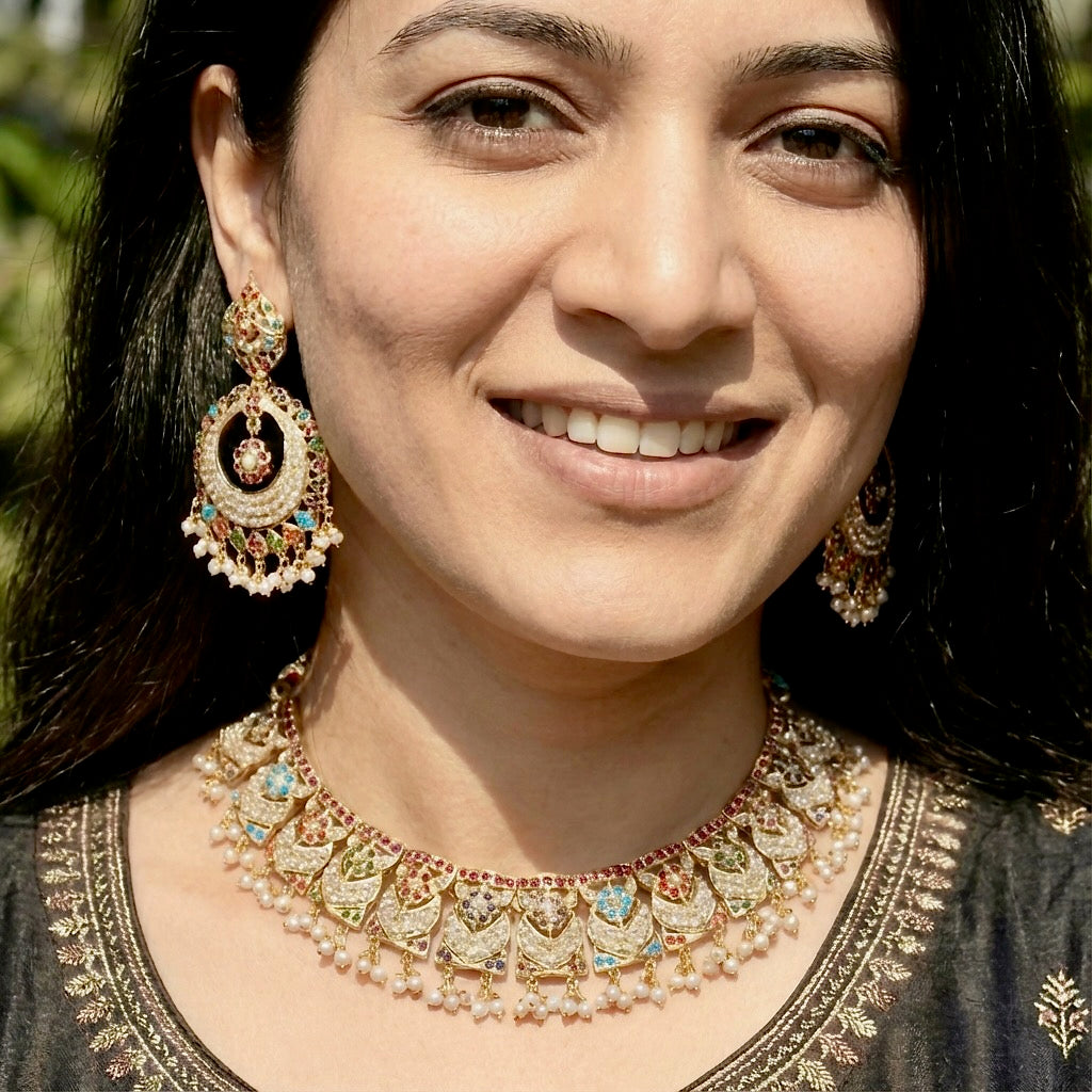 Navaratan Guluband Set with Chandbali | Gold Plated on Silver NS 147