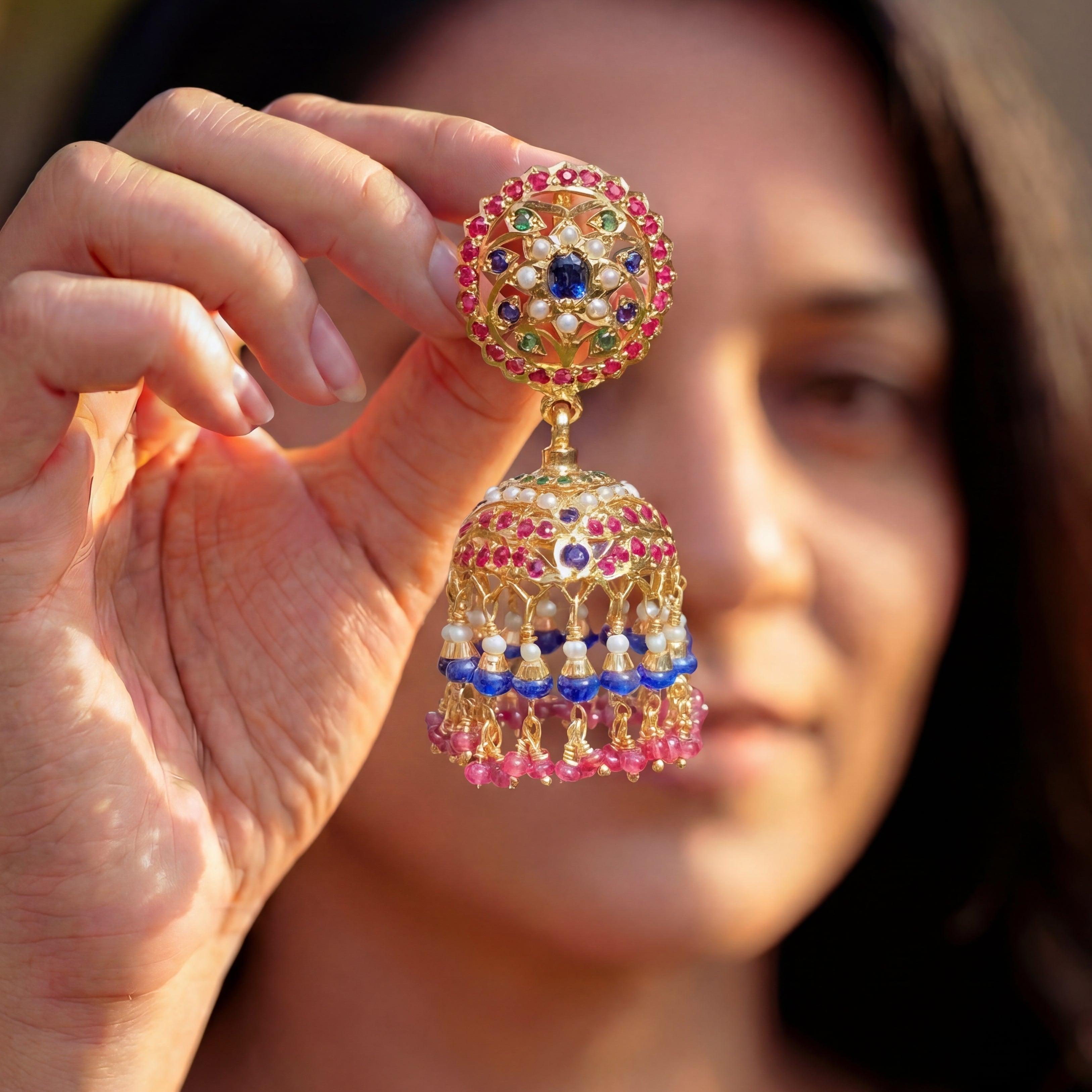 Premium Multicoloured Punjabi Jhumka Earrings | Gold Plated on Silver ER 579