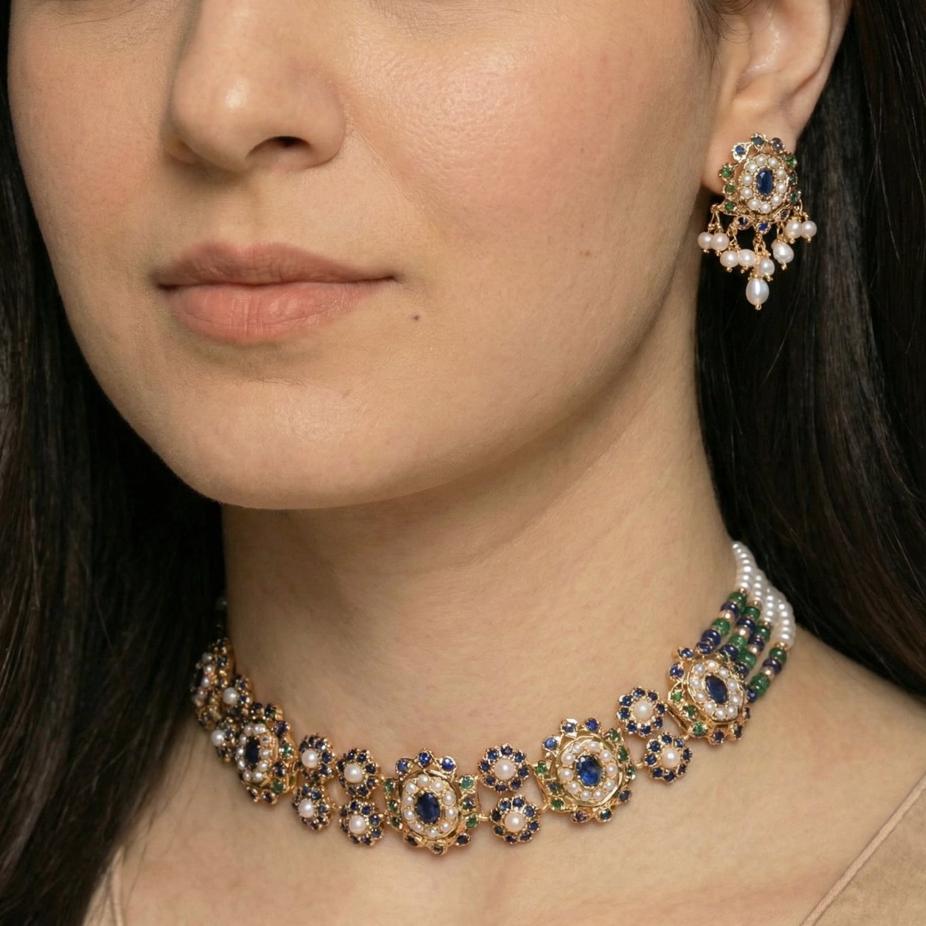 Sleek Gold Plated Choker Set | 925 Silver Gold Plated | Exquisite Design NS 382