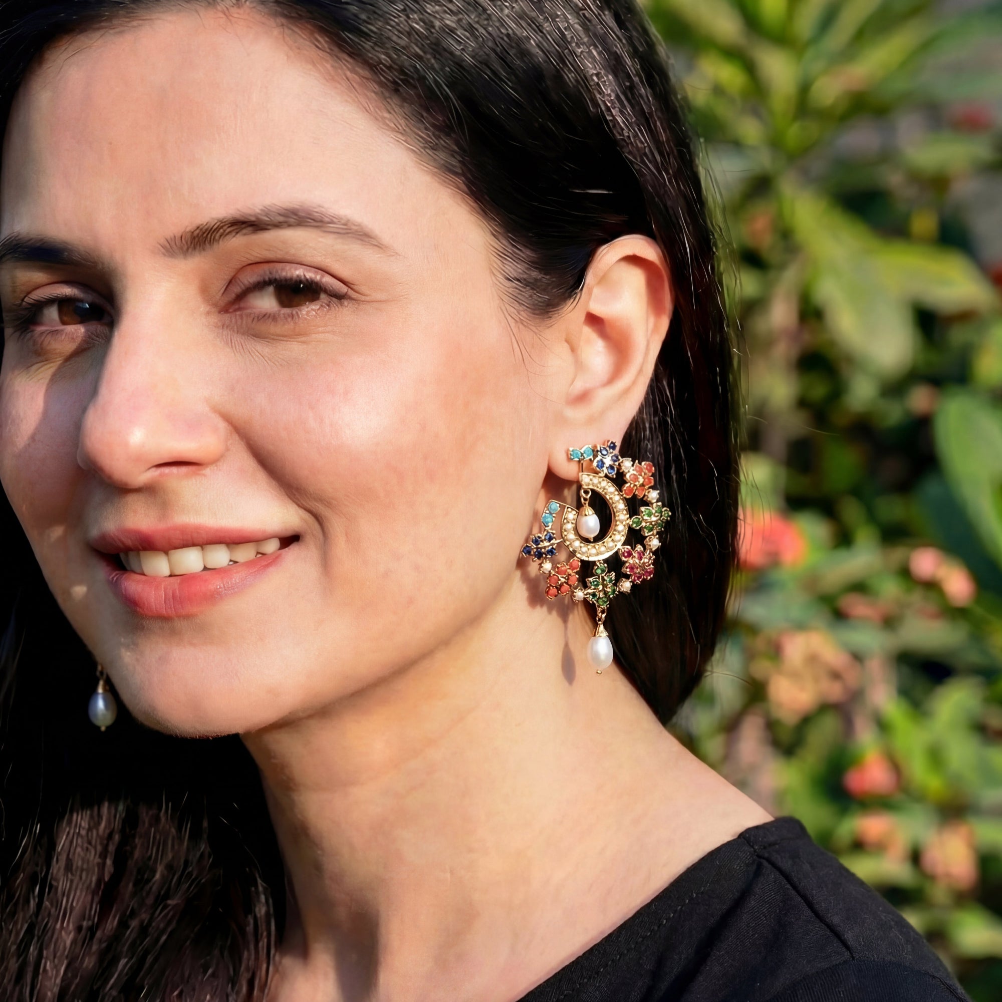 Floral Navrattan Studs | Dainty Indo western Earrigns | Gold Plated Silver ER 441
