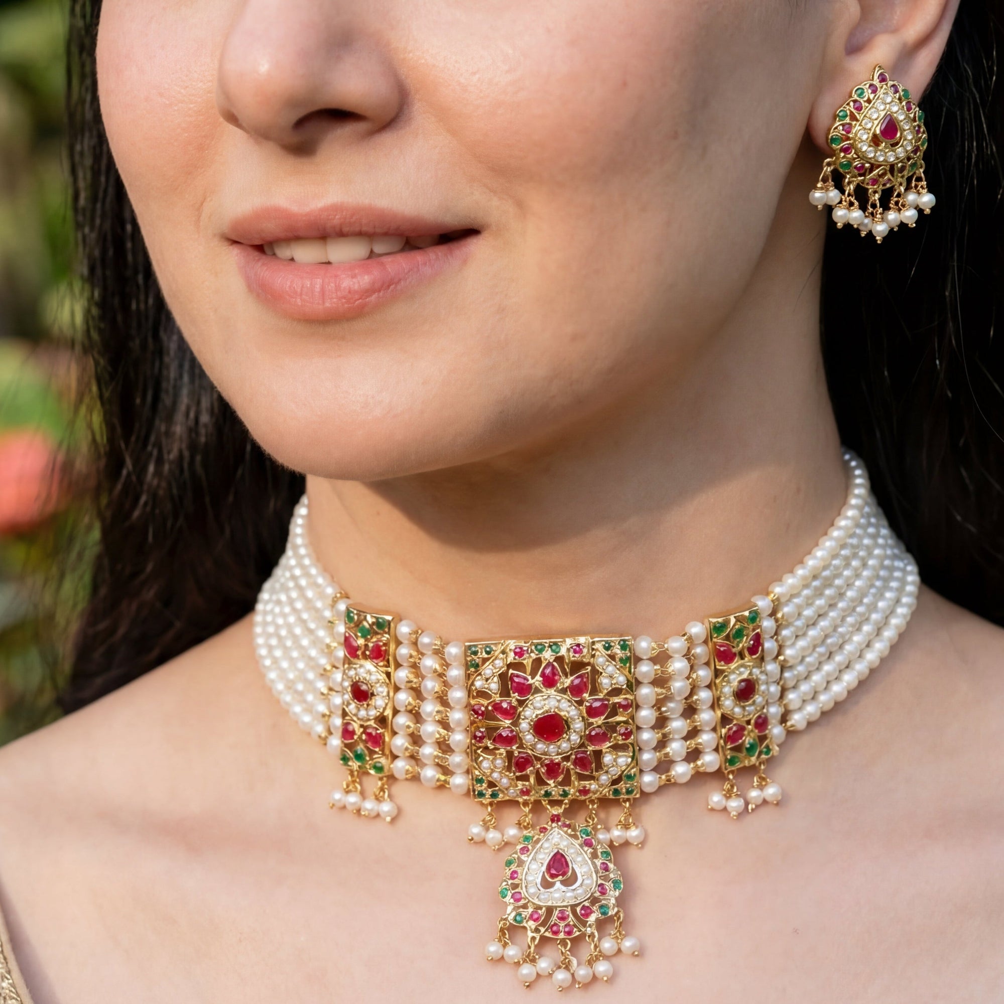 Gold Plated Multicolored Jadau Chikpatti in Silver NS 051