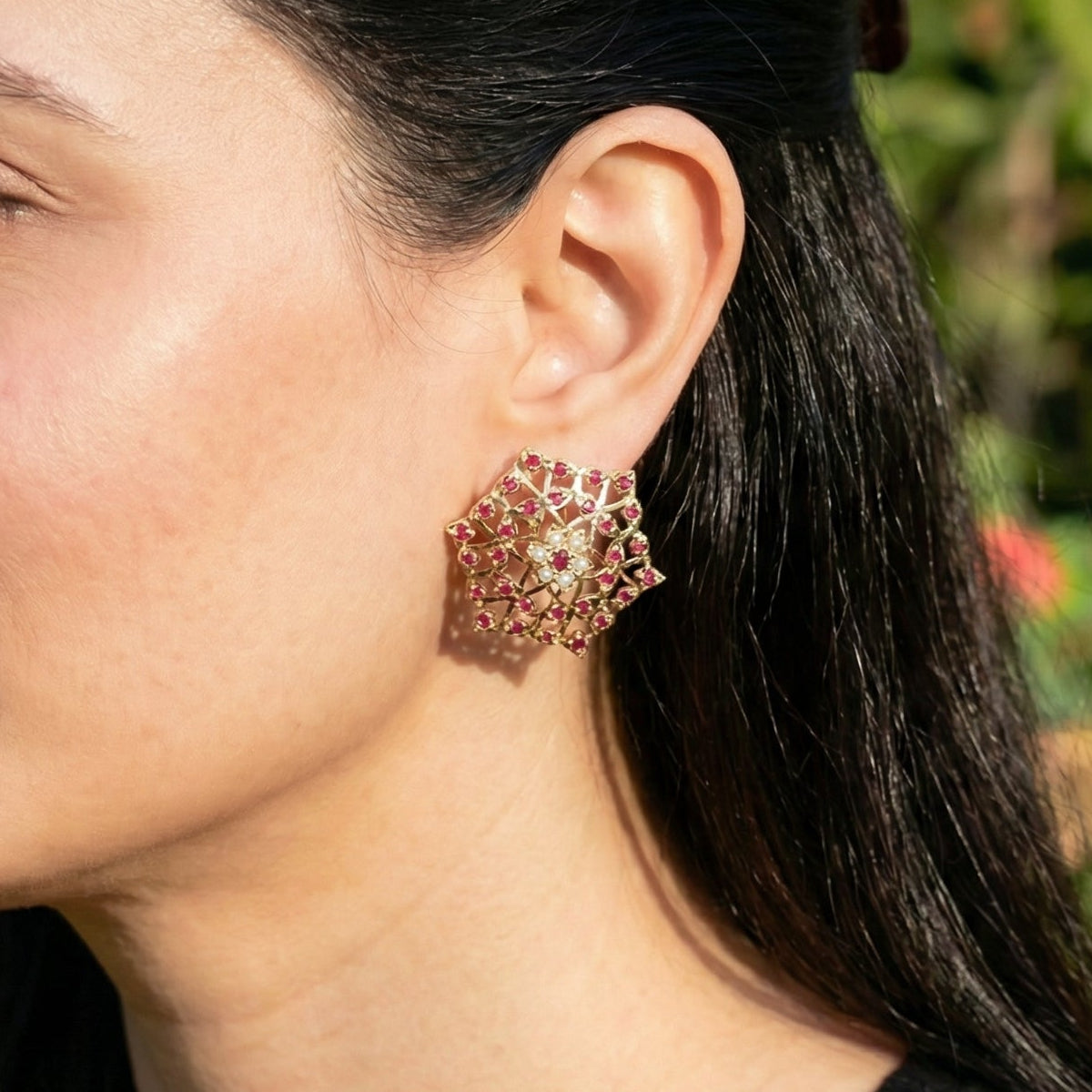 Ruby Tops For Women | Gold Plated Jadau Stud Earrings ER 483