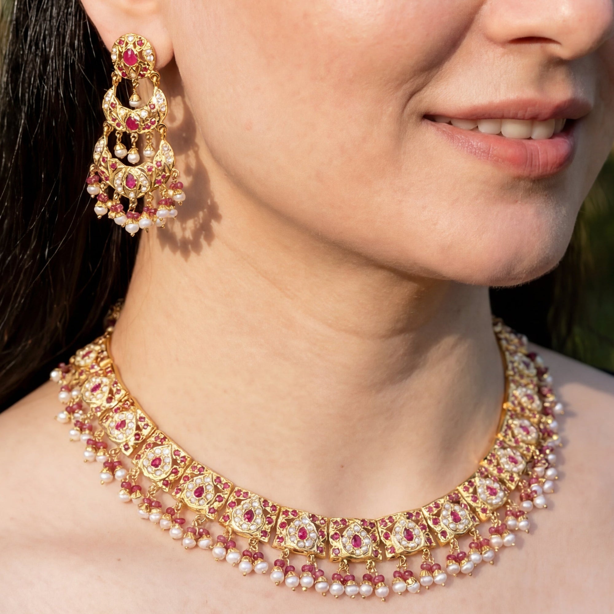 पारंपरिक जड़ाऊ हार सेट | हेरिटेज जड़ाऊ ज्वेलरी | रूबी मोती हार सेट | NS 297