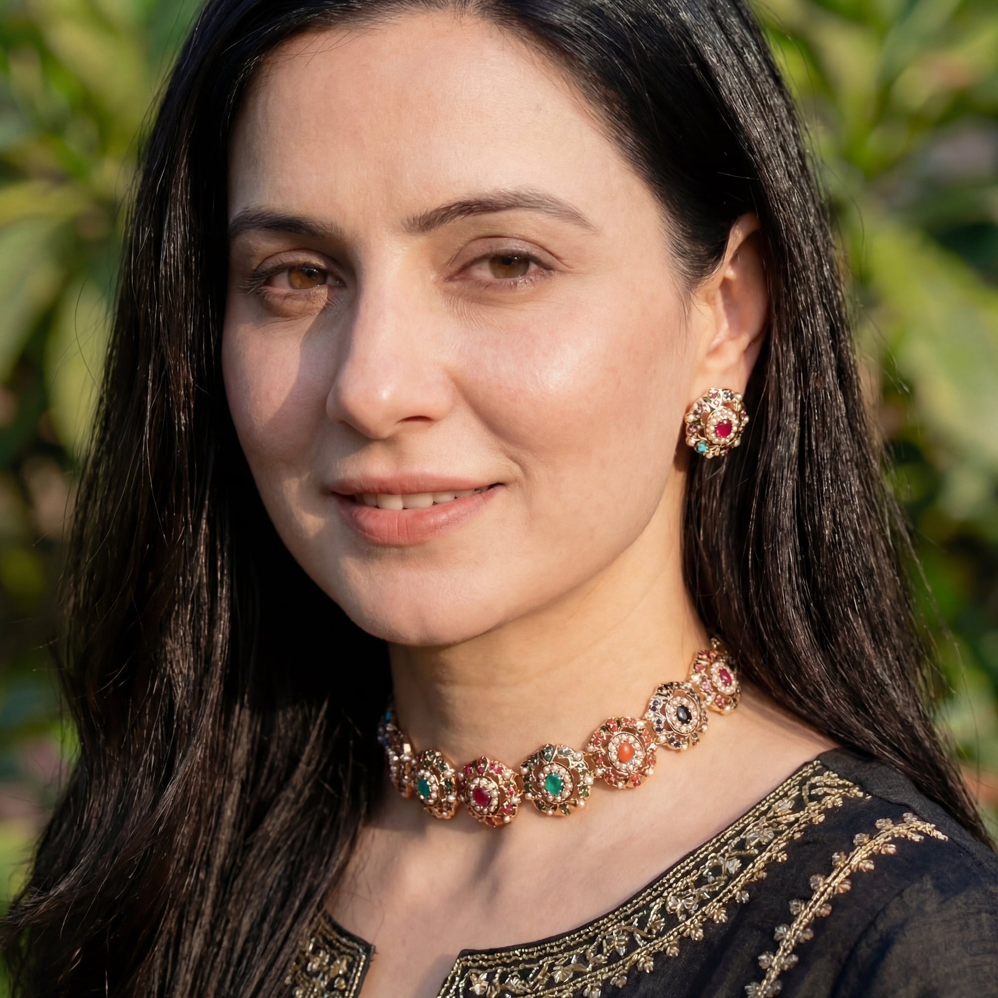 Premium Gold Plated Jadau Choker Set | Sterling Silver Base NS 435