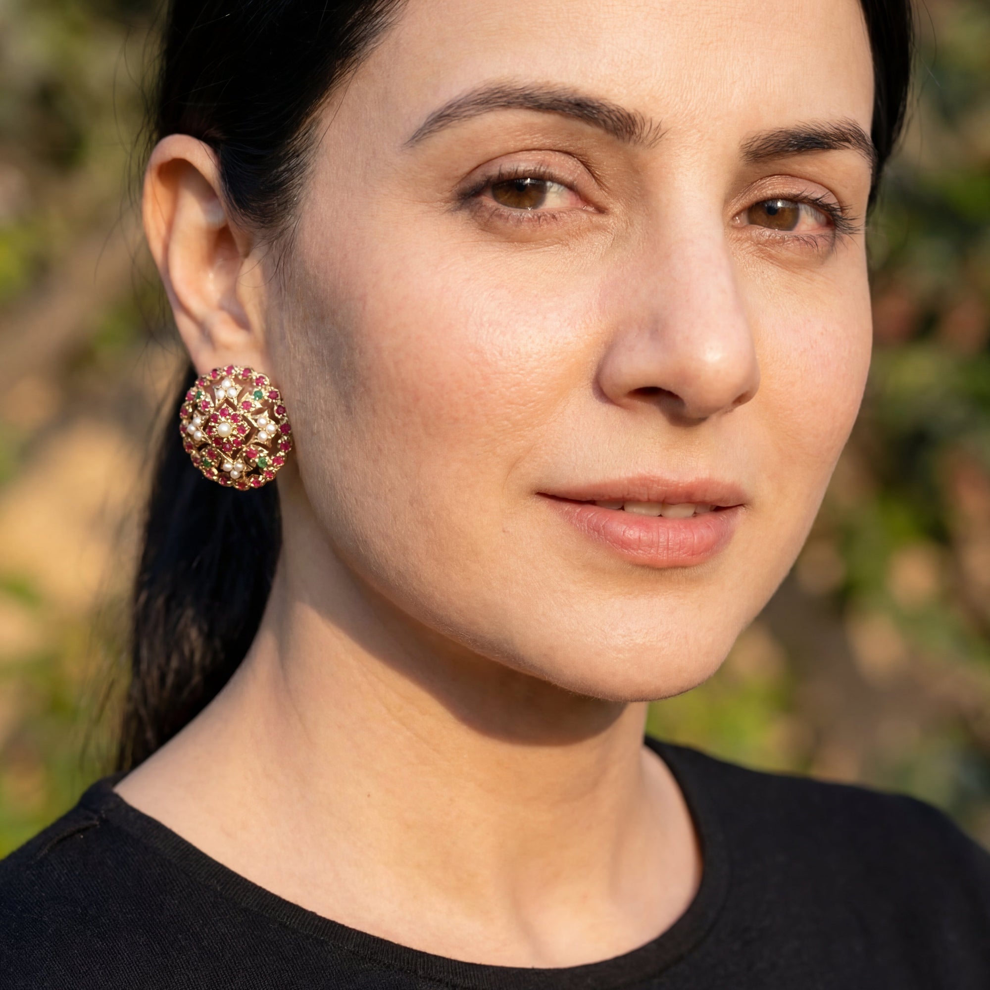 Round Tops For Women | Jadau Earrings Gold Plated on Silver ER 484