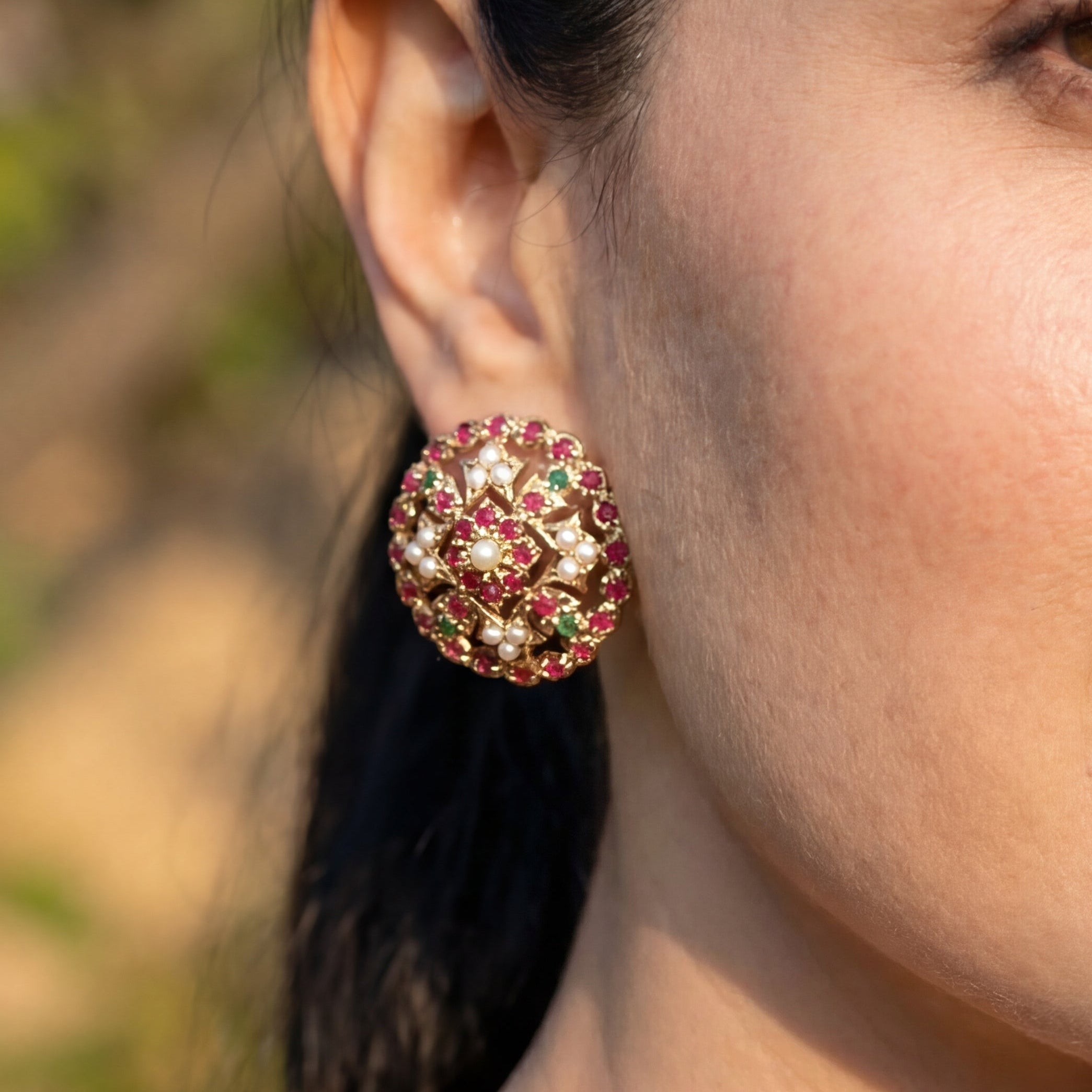 Round Tops For Women | Jadau Earrings Gold Plated on Silver ER 484