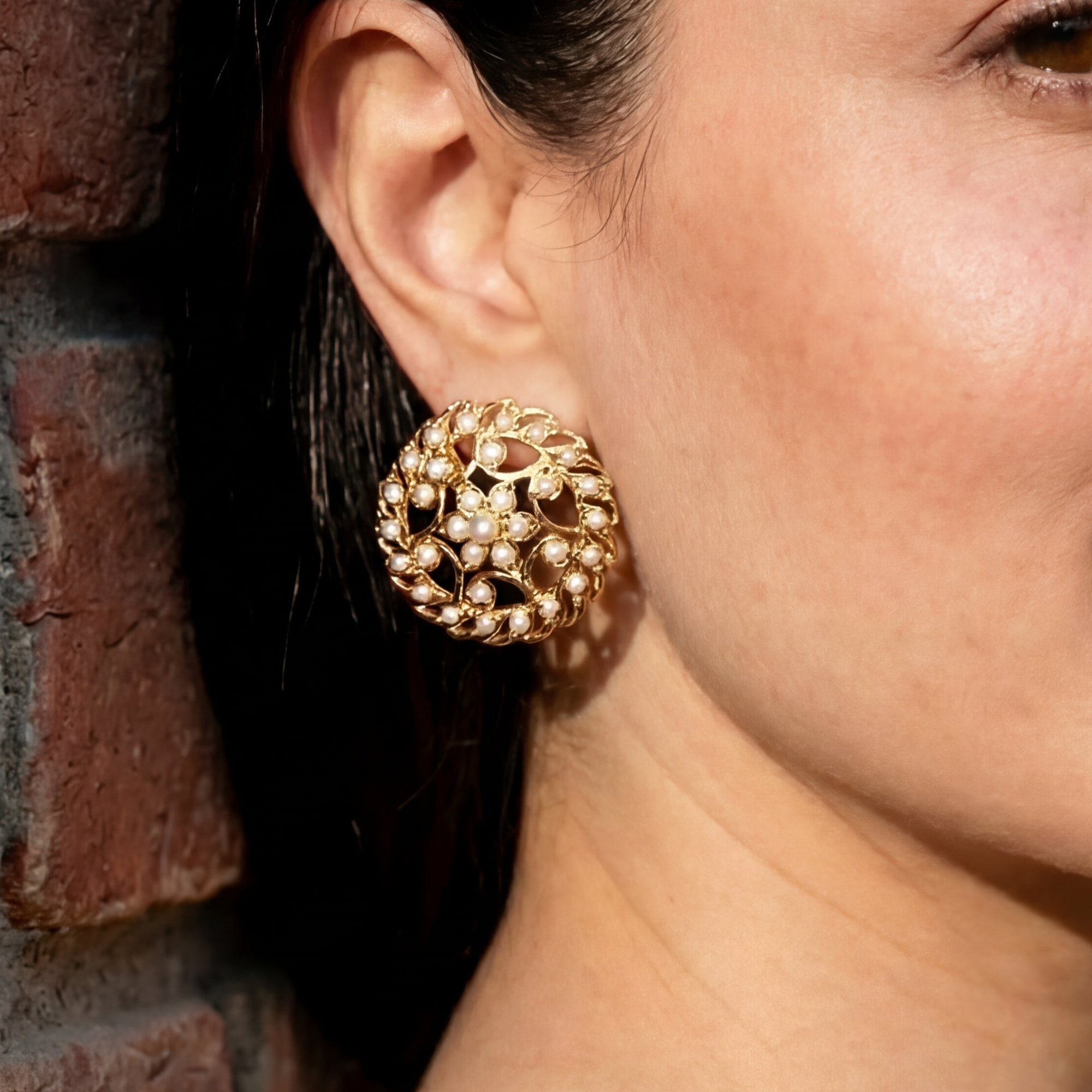 Indian Western Stud Earrings | Gold Plated Pearl Jewelry on Silver ER 481