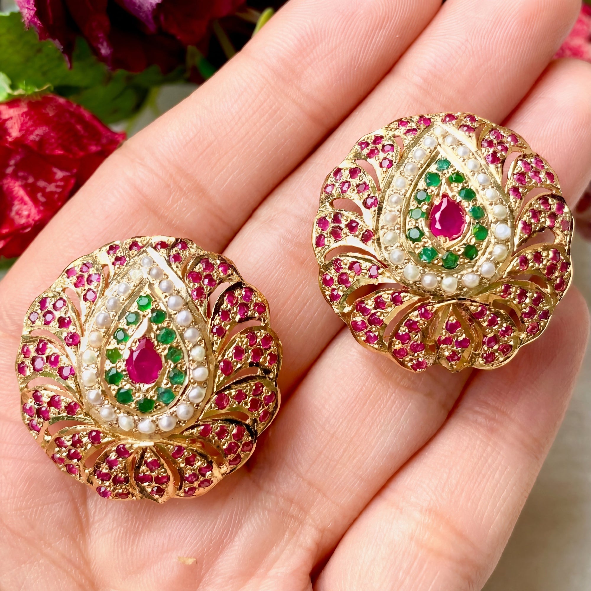 Gold Plated Multicolored Stud Earrings in Sterling Silver ER 071