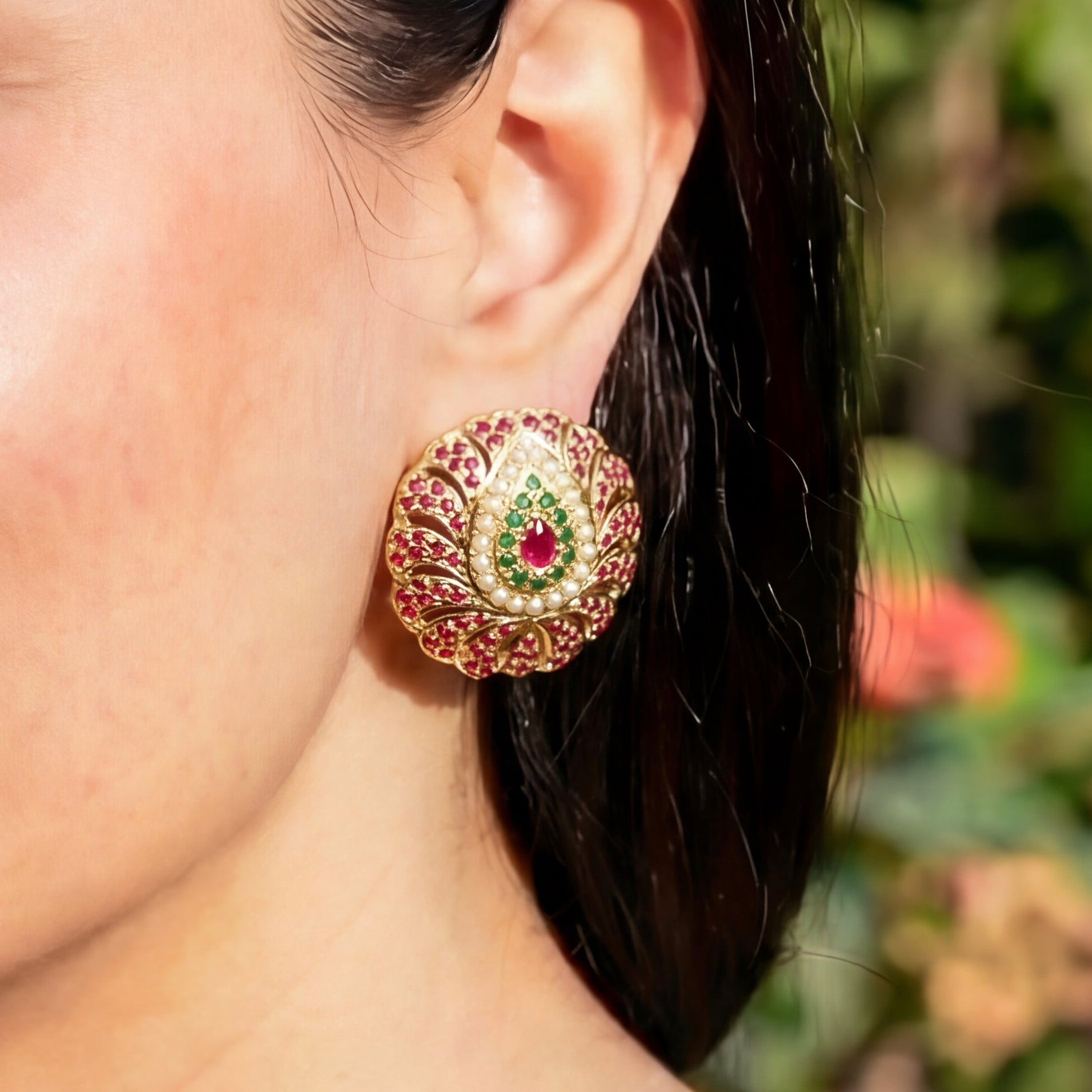 Gold Plated Multicolored Stud Earrings in Sterling Silver ER 071