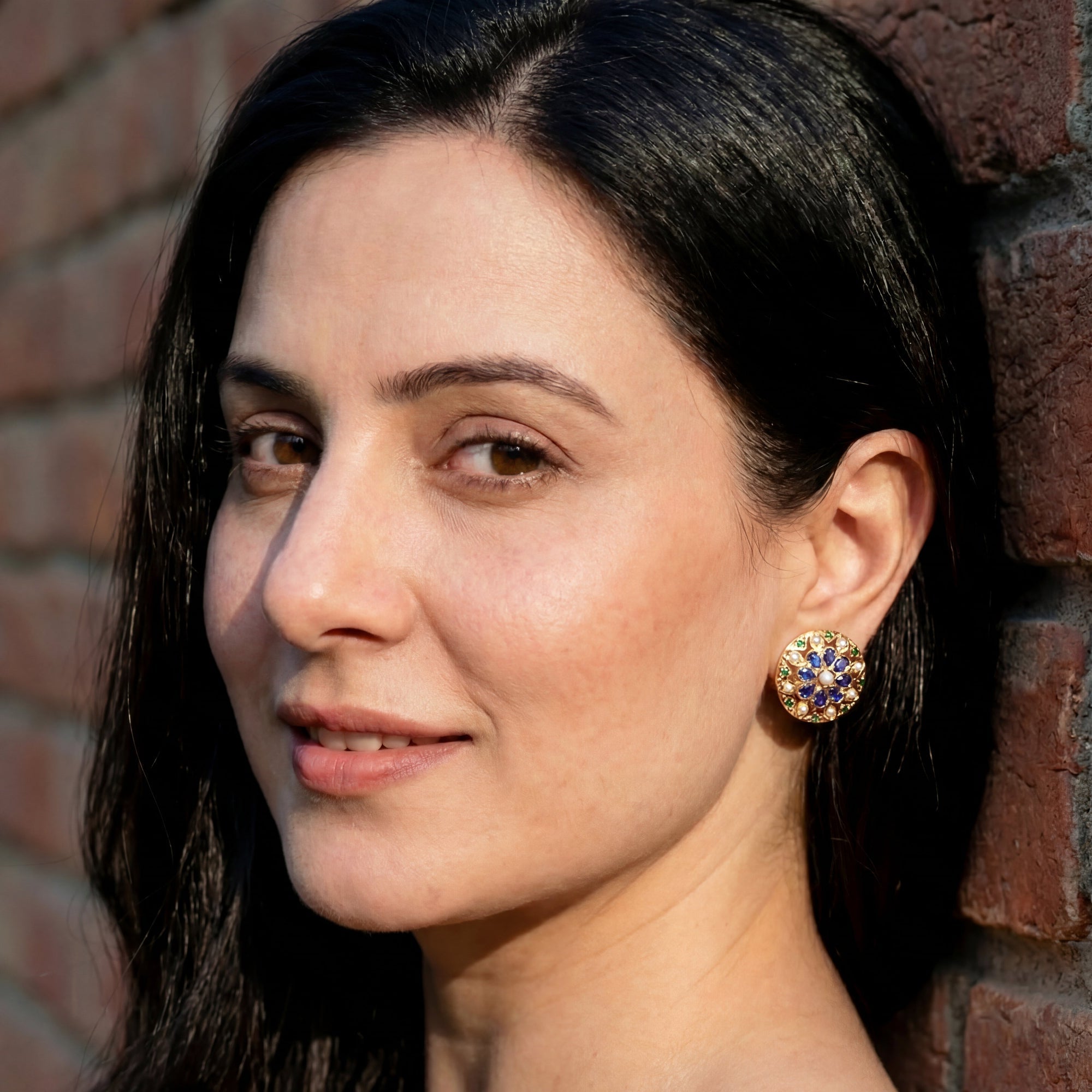 92.5 Silver Gold Plated Jewellery | Round Blue Studs for Girls ER 248