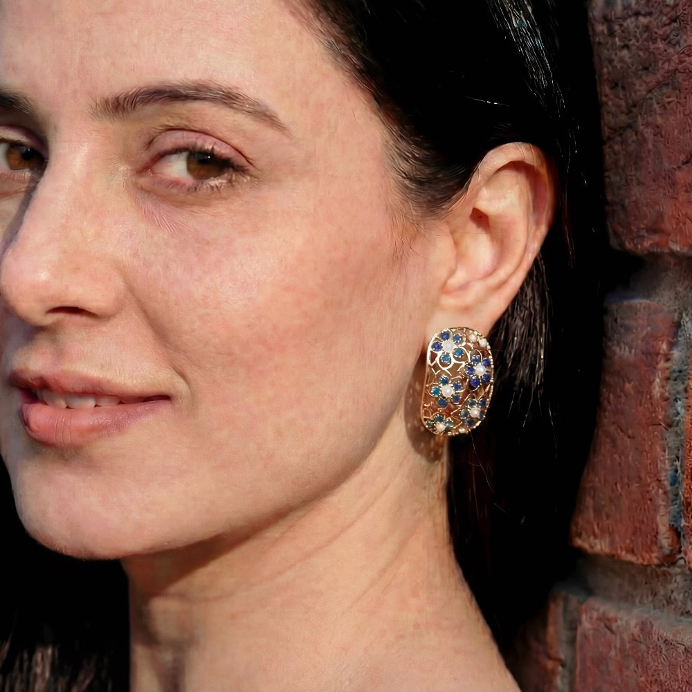 Modern Jadau Stud Earrings | Gold Plated on Silver ER 491