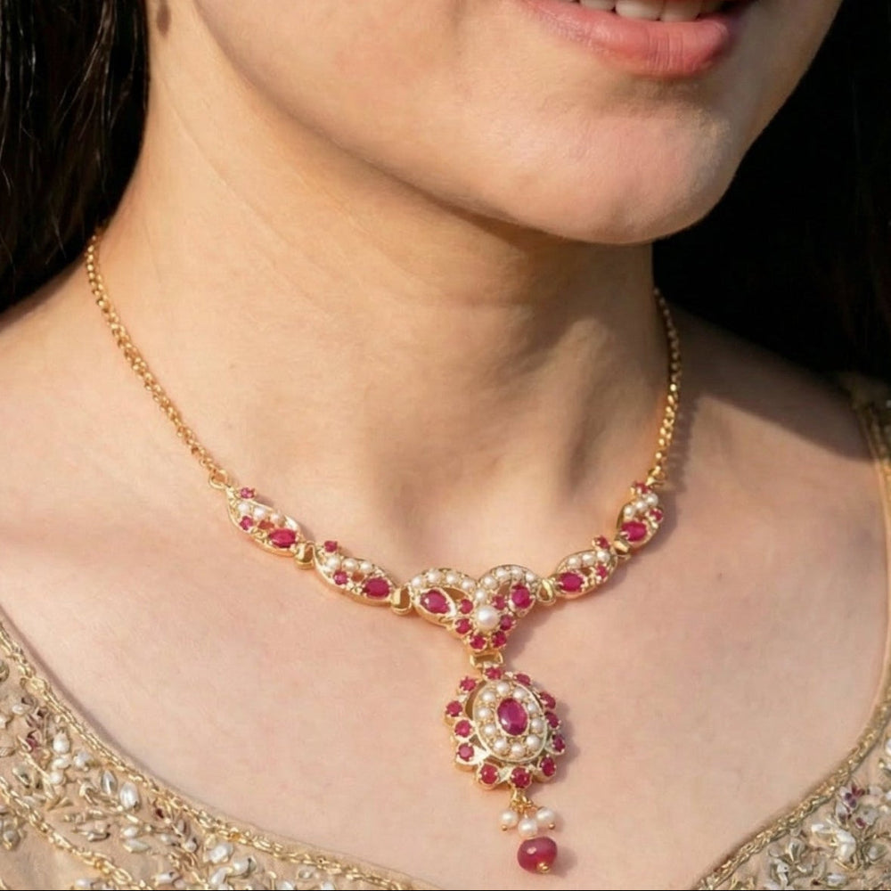 Dainty Jadau Chain Necklace Set | Gold Plated on 925 Silver NS 446