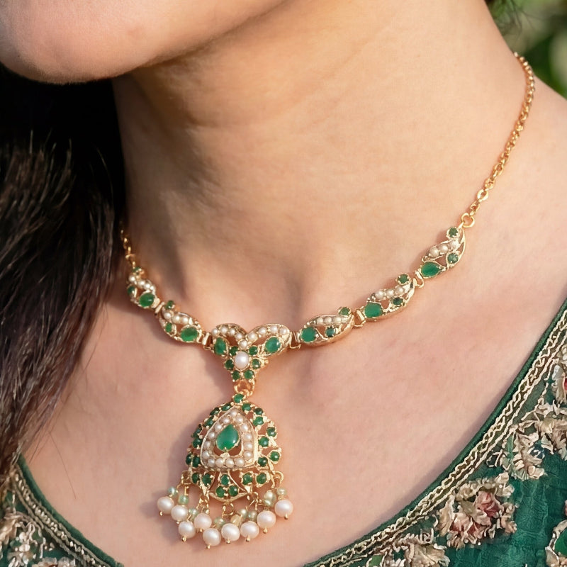 Cute Jadau Chain Necklace Set | Gold Plated on 925 Silver NS 445