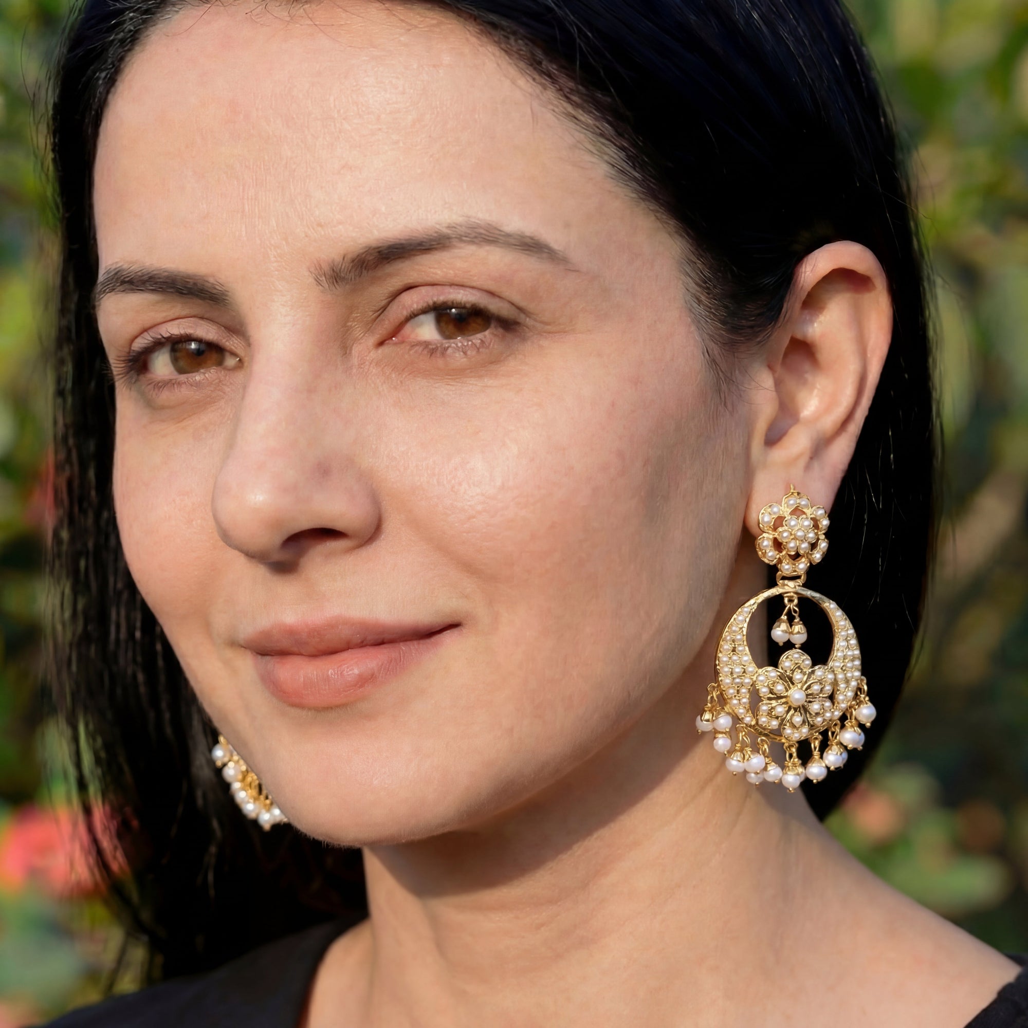 Chandbali Earrings studded with Freshwater Pearls in Gold Plated Silver ER 109