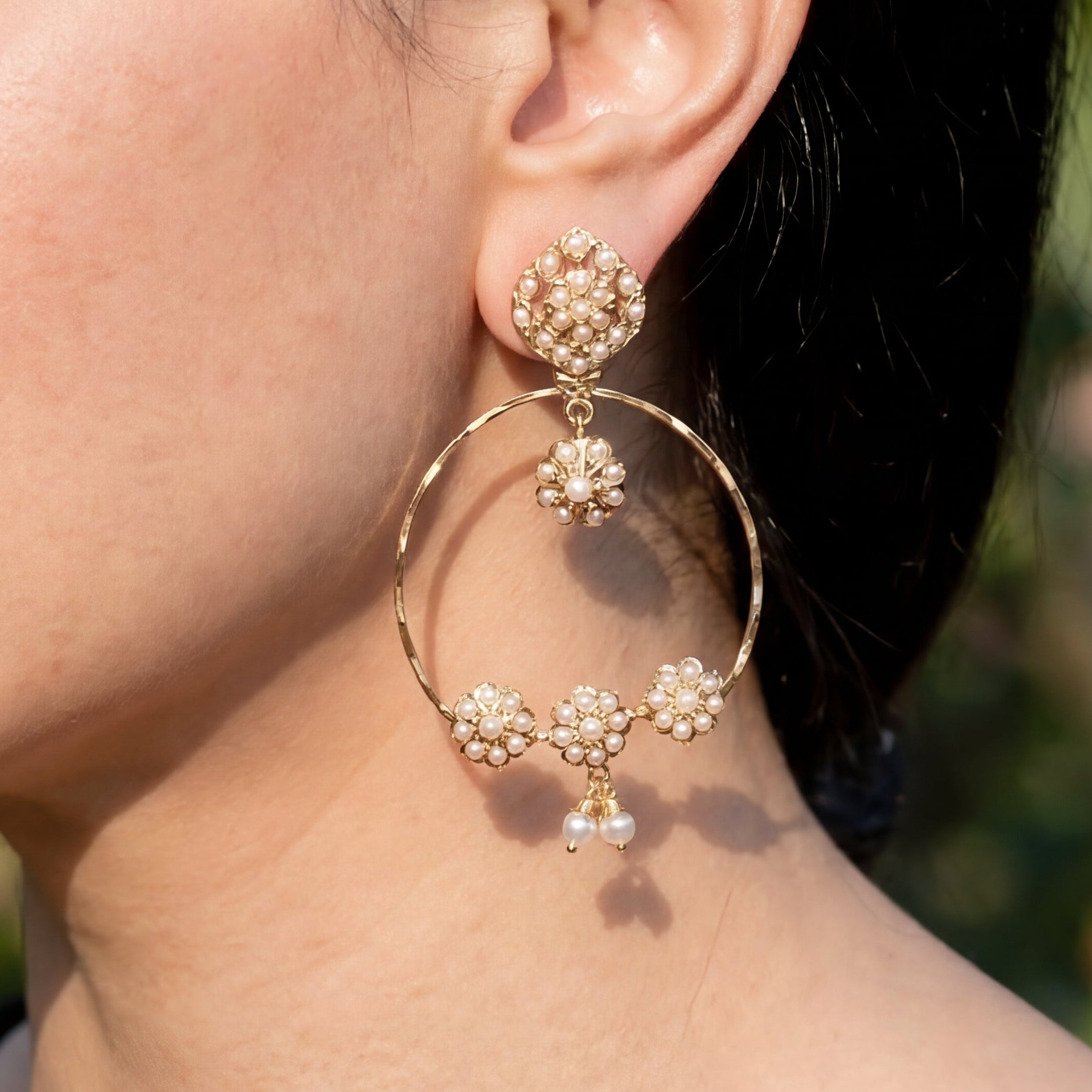 Dainty Pearl Chandbali Earrings | Gold Plated on Silver | For Girls ER 560