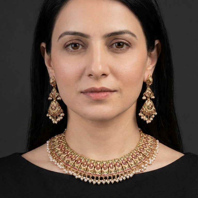 Traditional Jadau Necklace | Bridal Jadau Jewellery | Indian Jewellery | NS 352