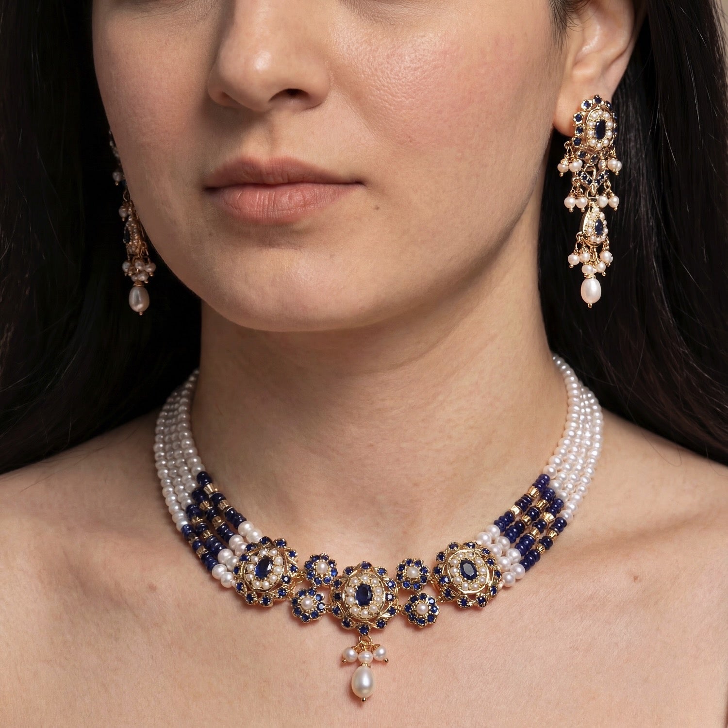 Premium Gold Plated Jadau Choker Set | Sterling Silver Base  NS 436