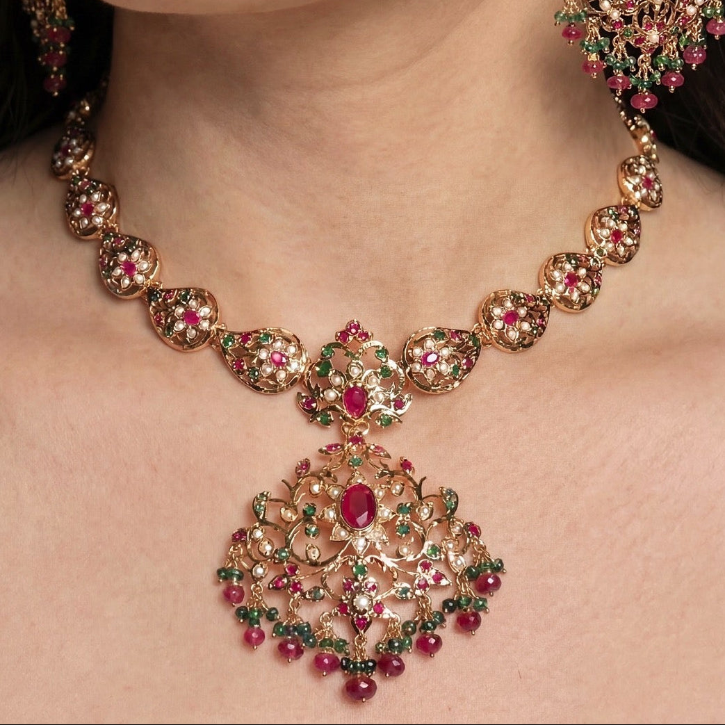 Classic Indian Necklace Set | Gold Plated on Silver NS 429